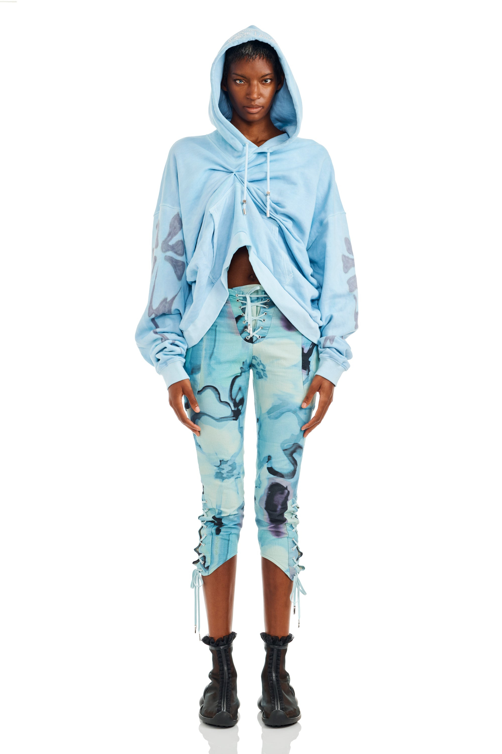 SKY FLOWERS DRAPED HOODIE - 7