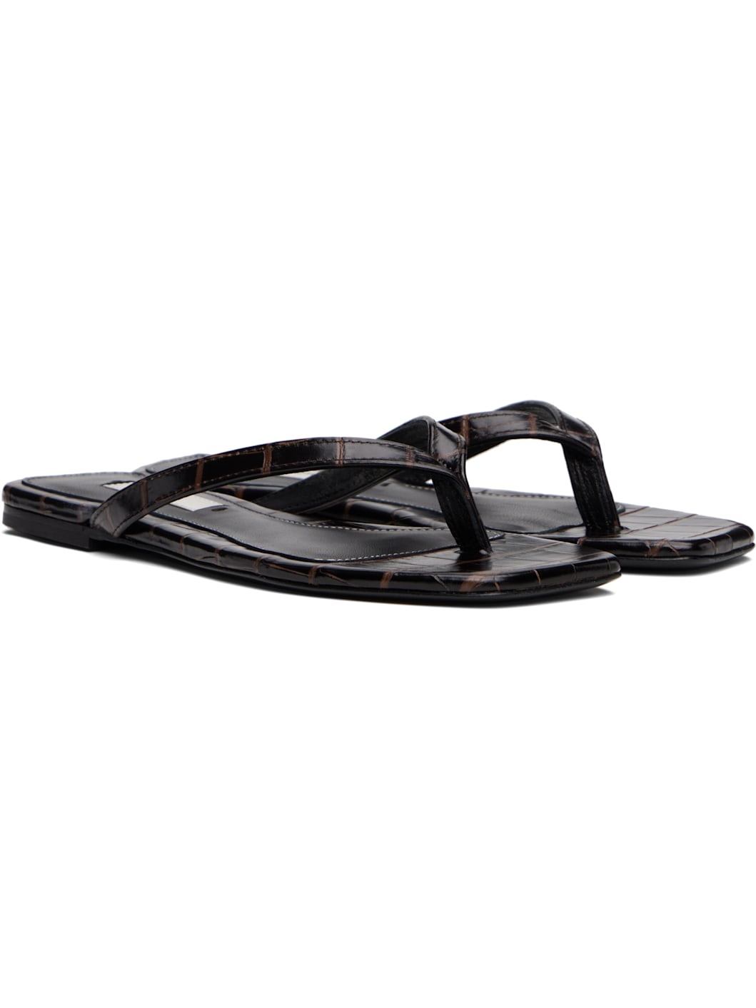 Brown Croco-Embossed Flip-Flops - 4