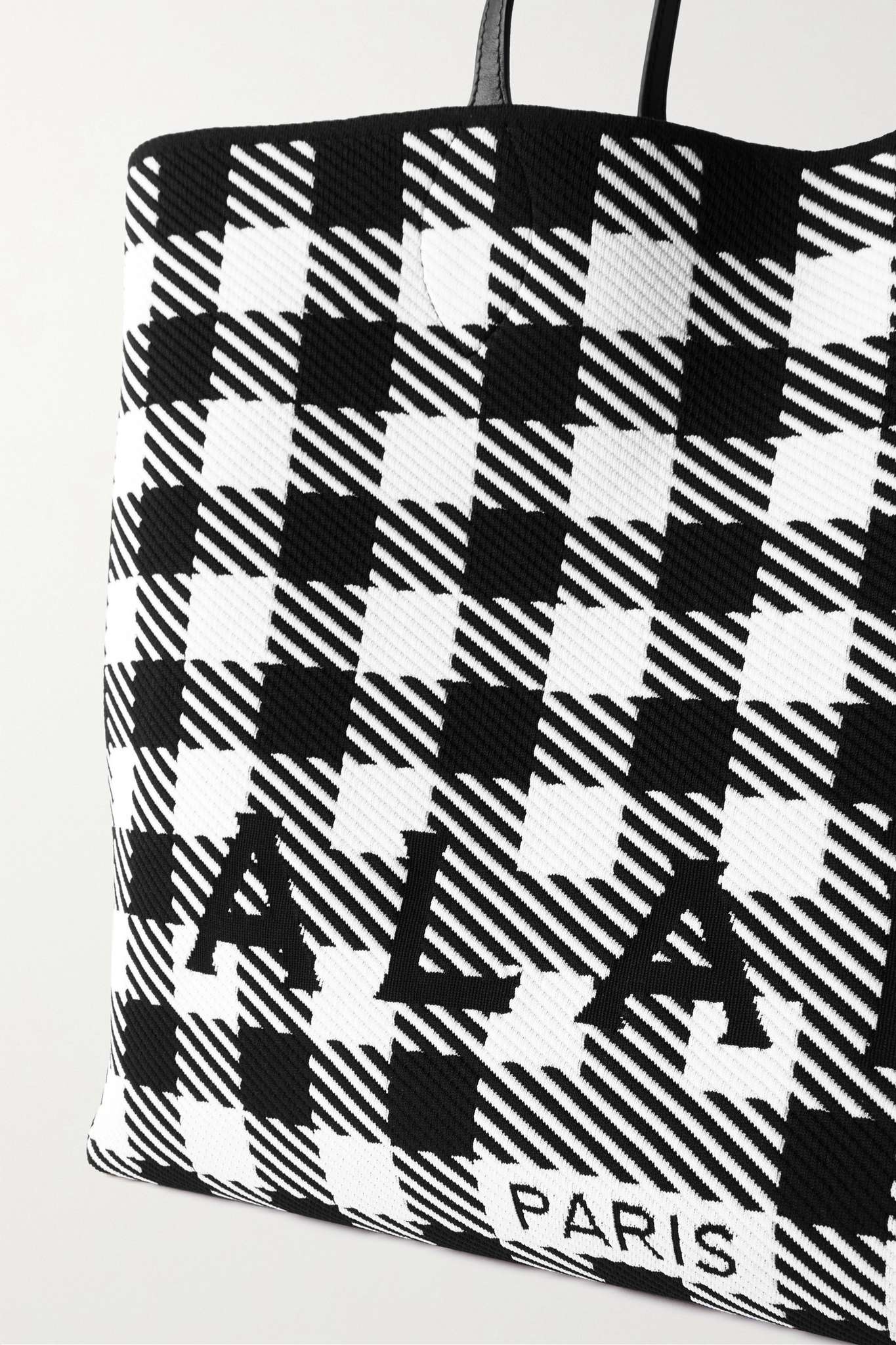 Large leather-trimmed houndstooth jacquard-knit tote - 4