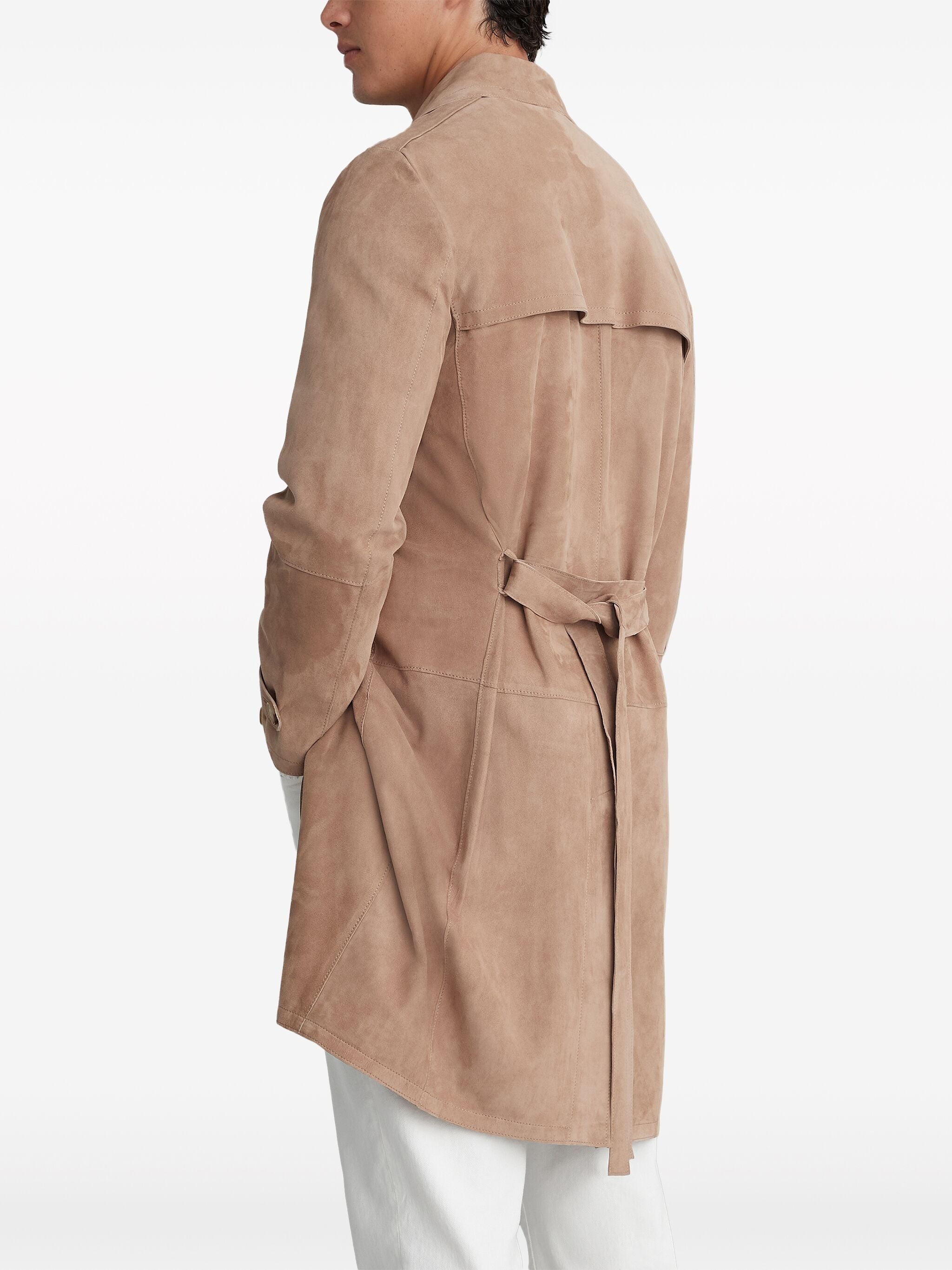 Notched-Lapels Suede Coat - 3