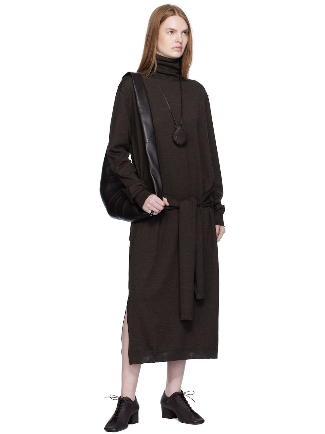 Brown Trompe L'oeil Midi Dress - 4