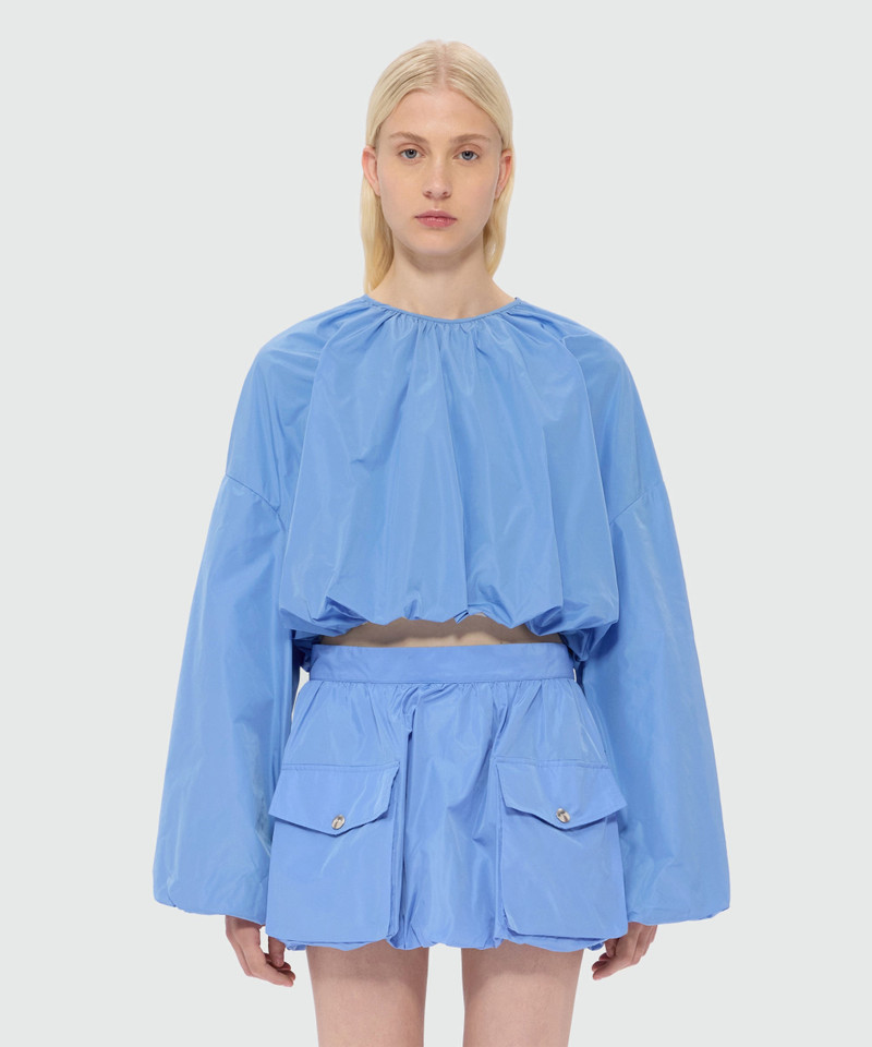 MSGM Light blue cropped taffeta blouse with balloon silhouette outlook