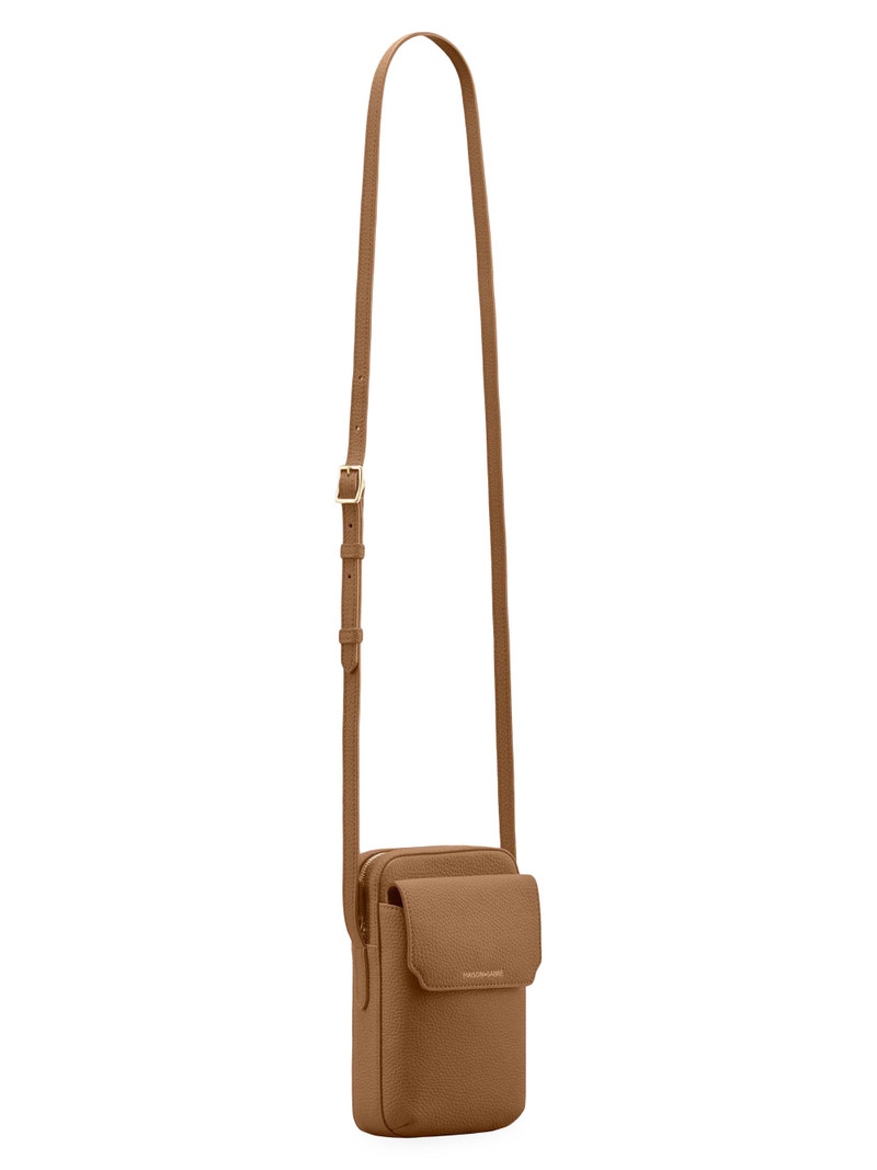 Leather Zip Phone Pouch - Sandstone Brown 1