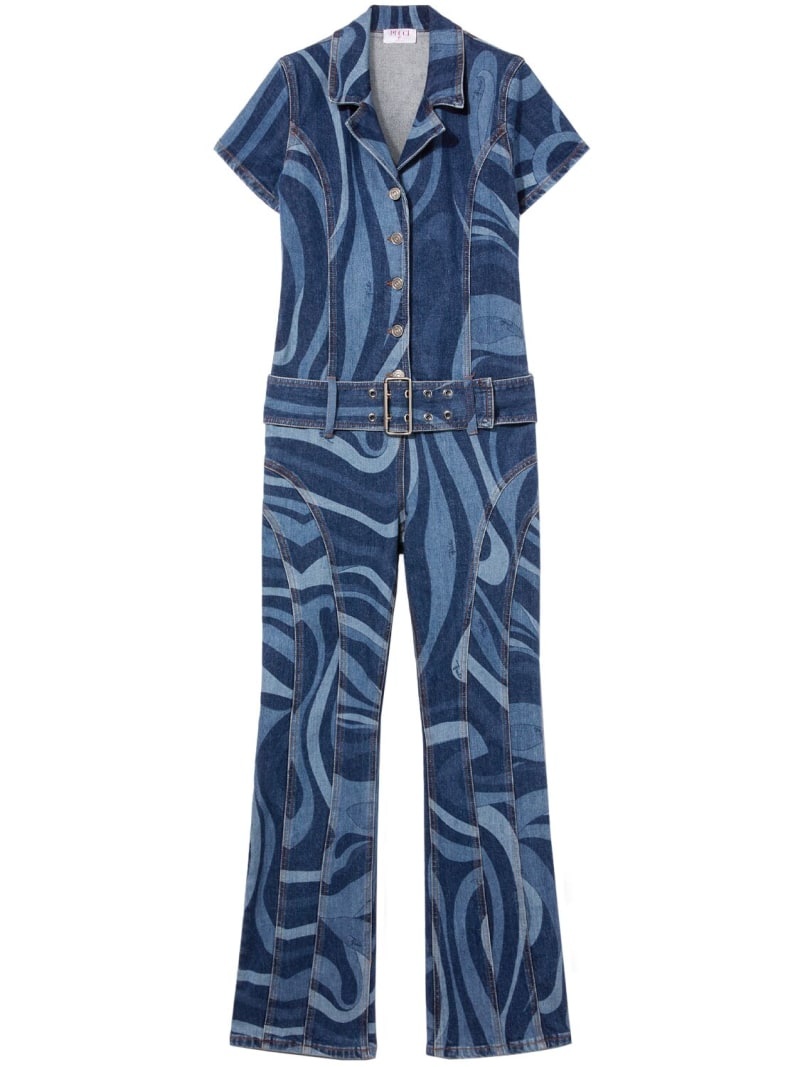 Printed denim long jumpsuit - 4