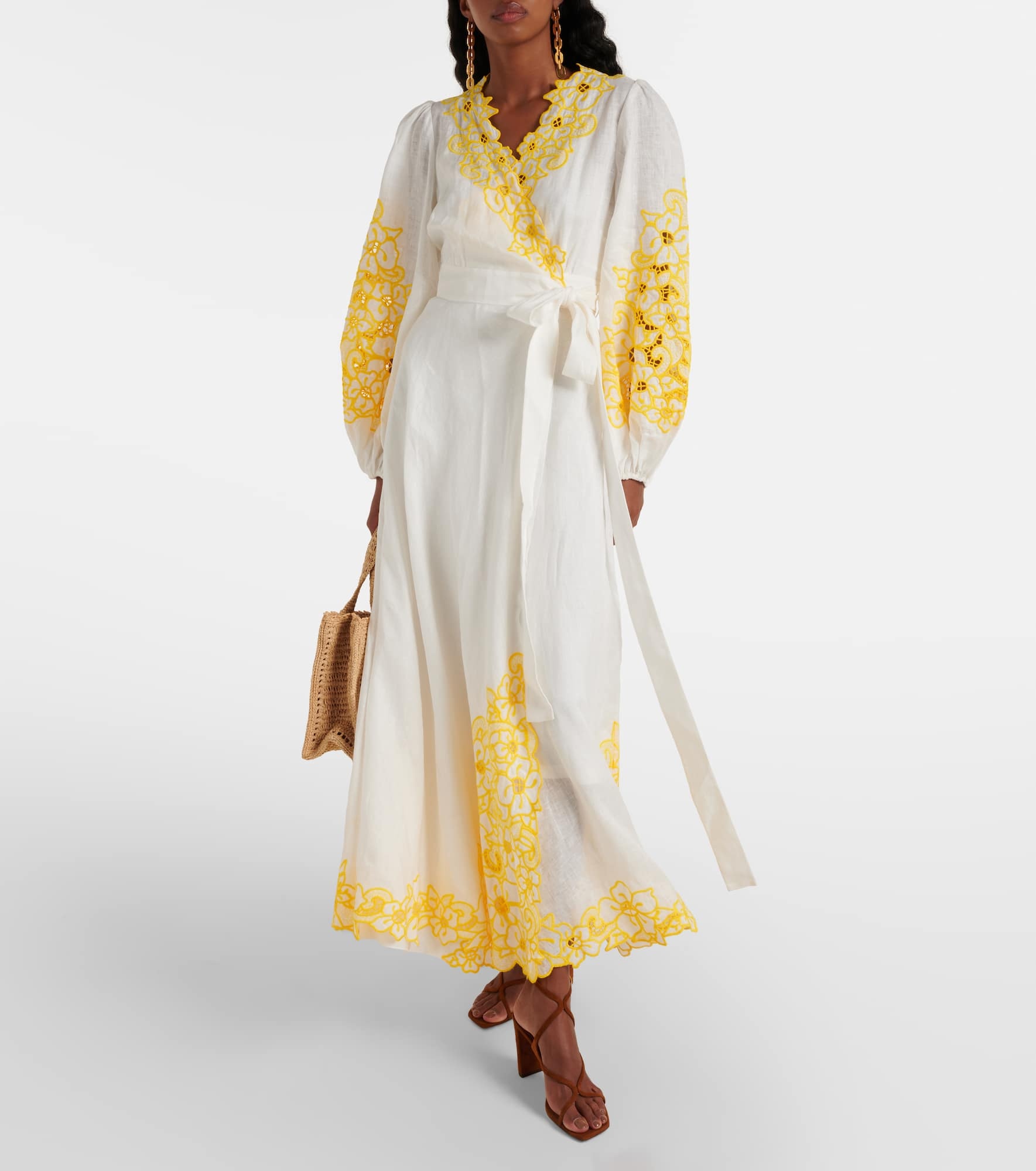 Golden embroidered linen maxi dress - 2