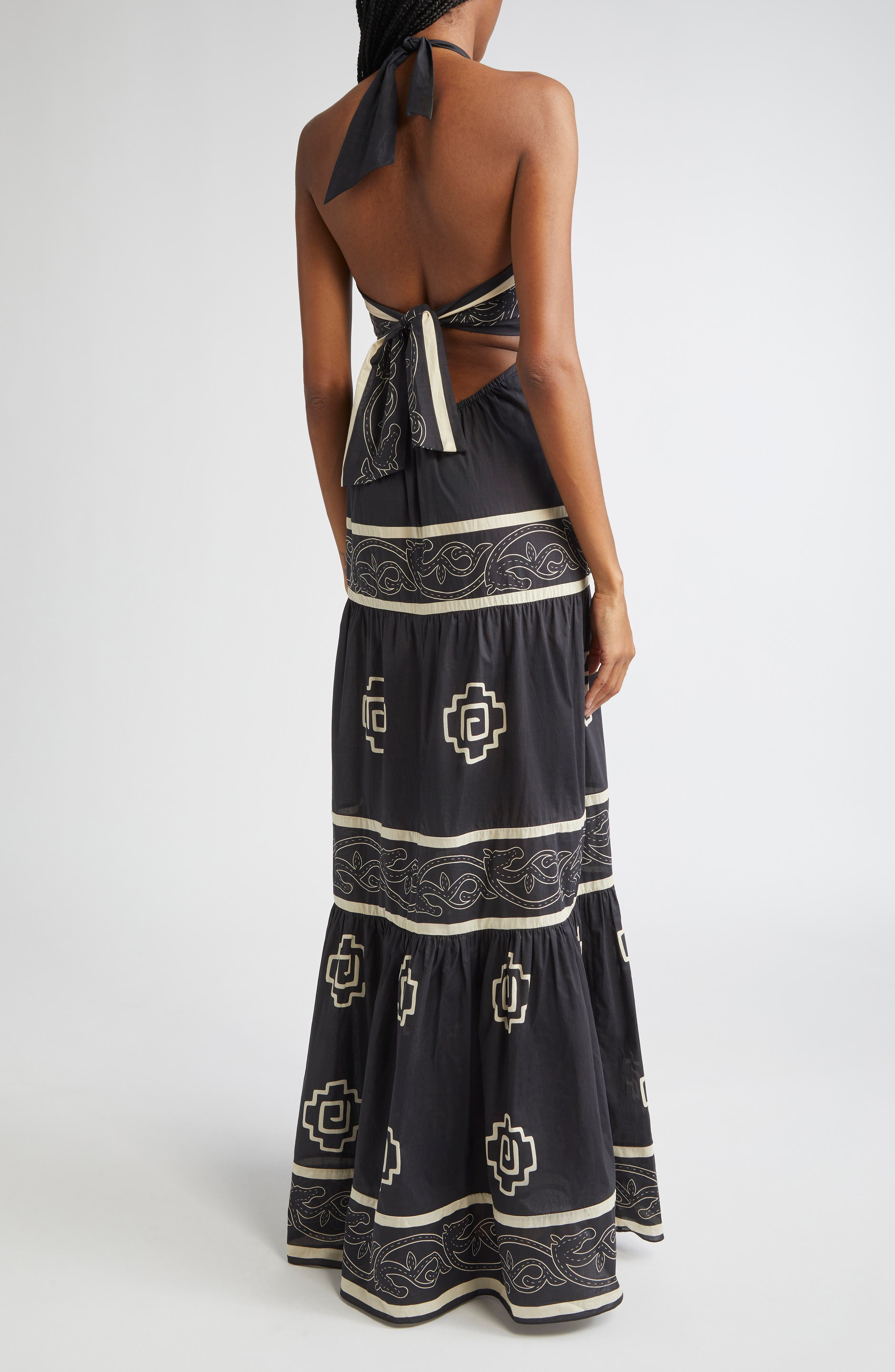 Johanna Ortiz Orilla del Mar Halter Maxi Dress in Black /Ecru at Nordstrom - 2