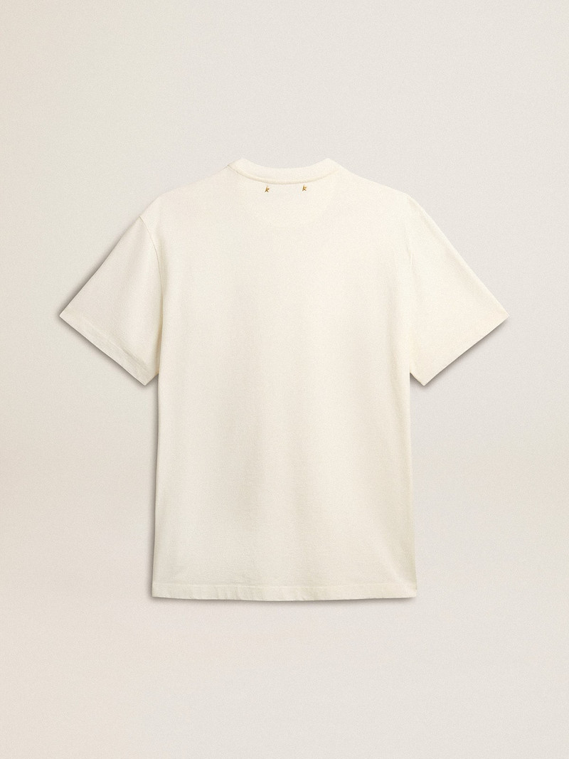 White cotton T-shirt with seasonal logo print on the front 7