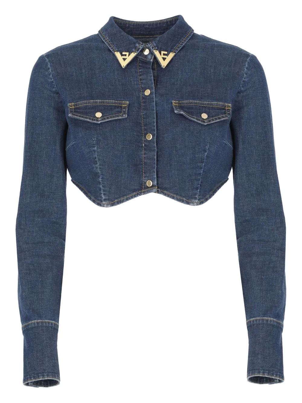 cropped gold-collar denim top - 1