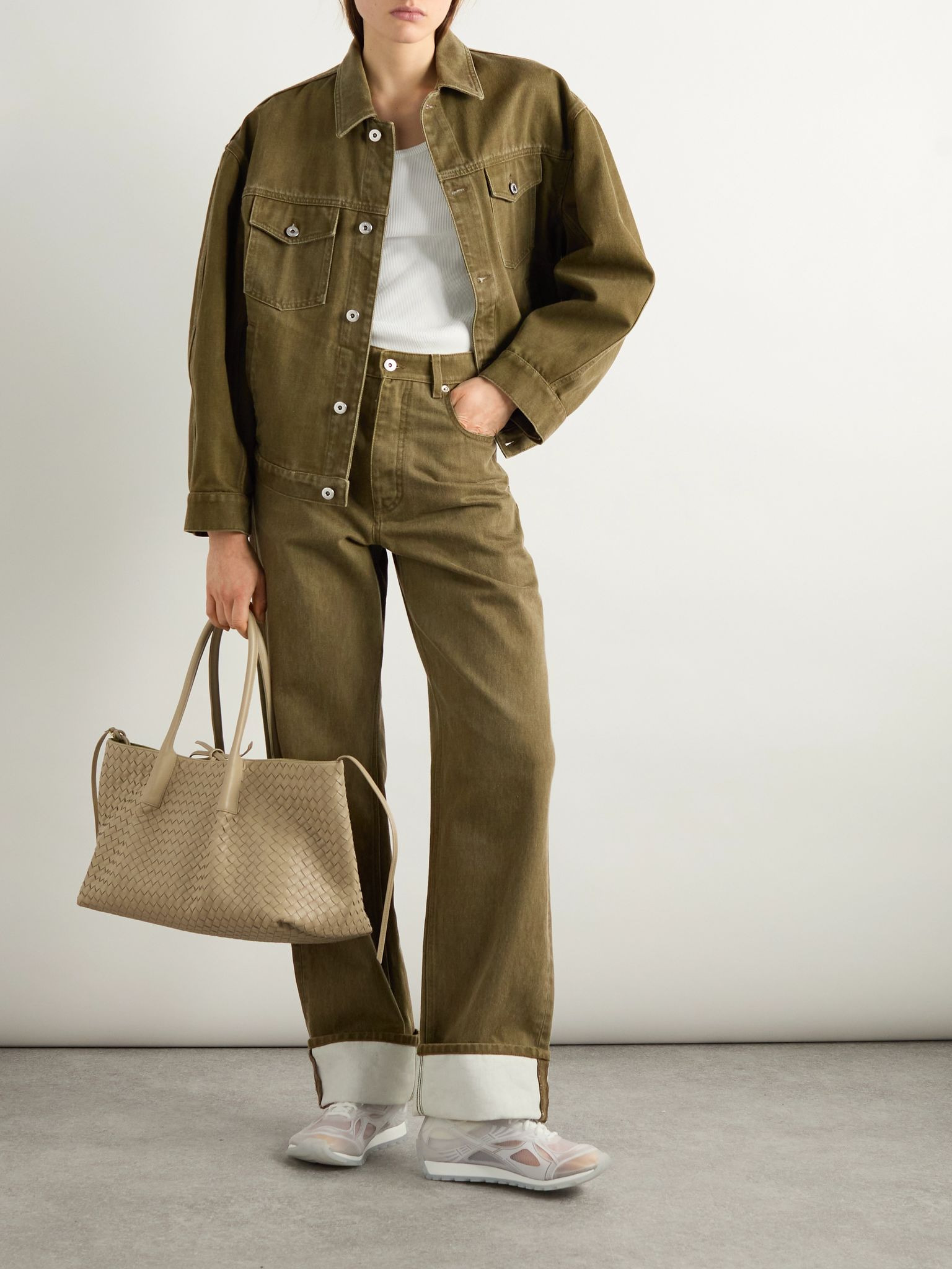 Appliquéd high-rise wide-leg jeans Army green - 2