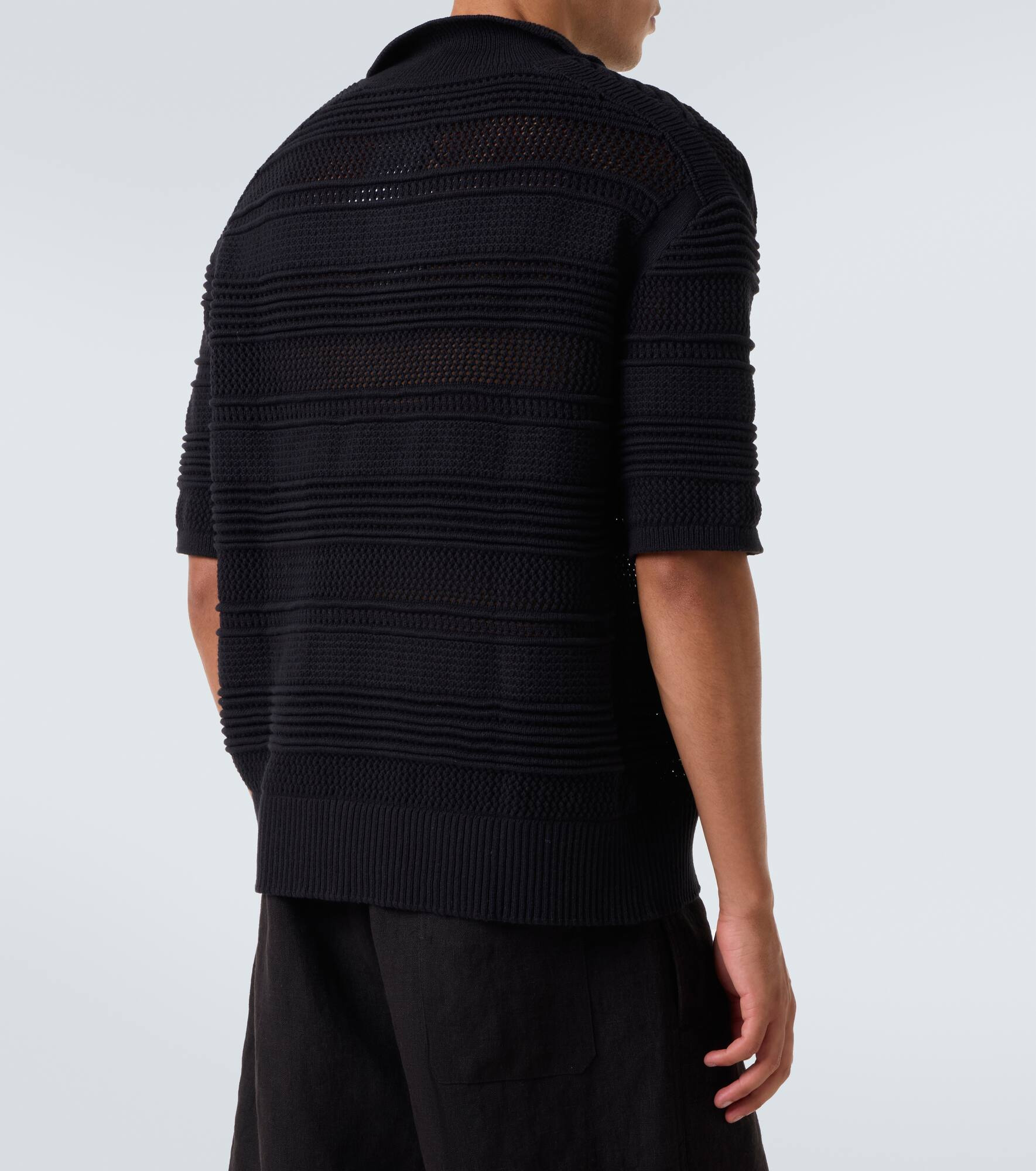 Crochet cotton-blend polo shirt - 4