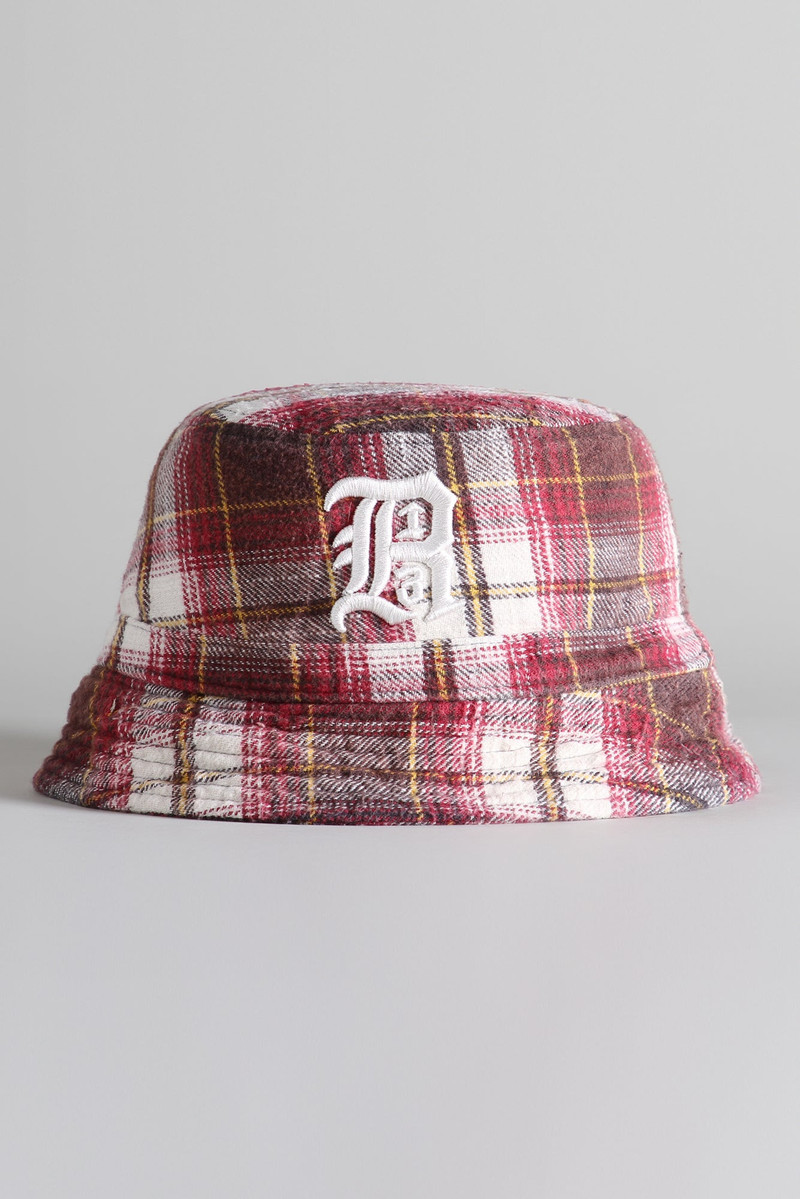 LAYERED BUCKET HAT - ECRU/MAROON PLAID 1