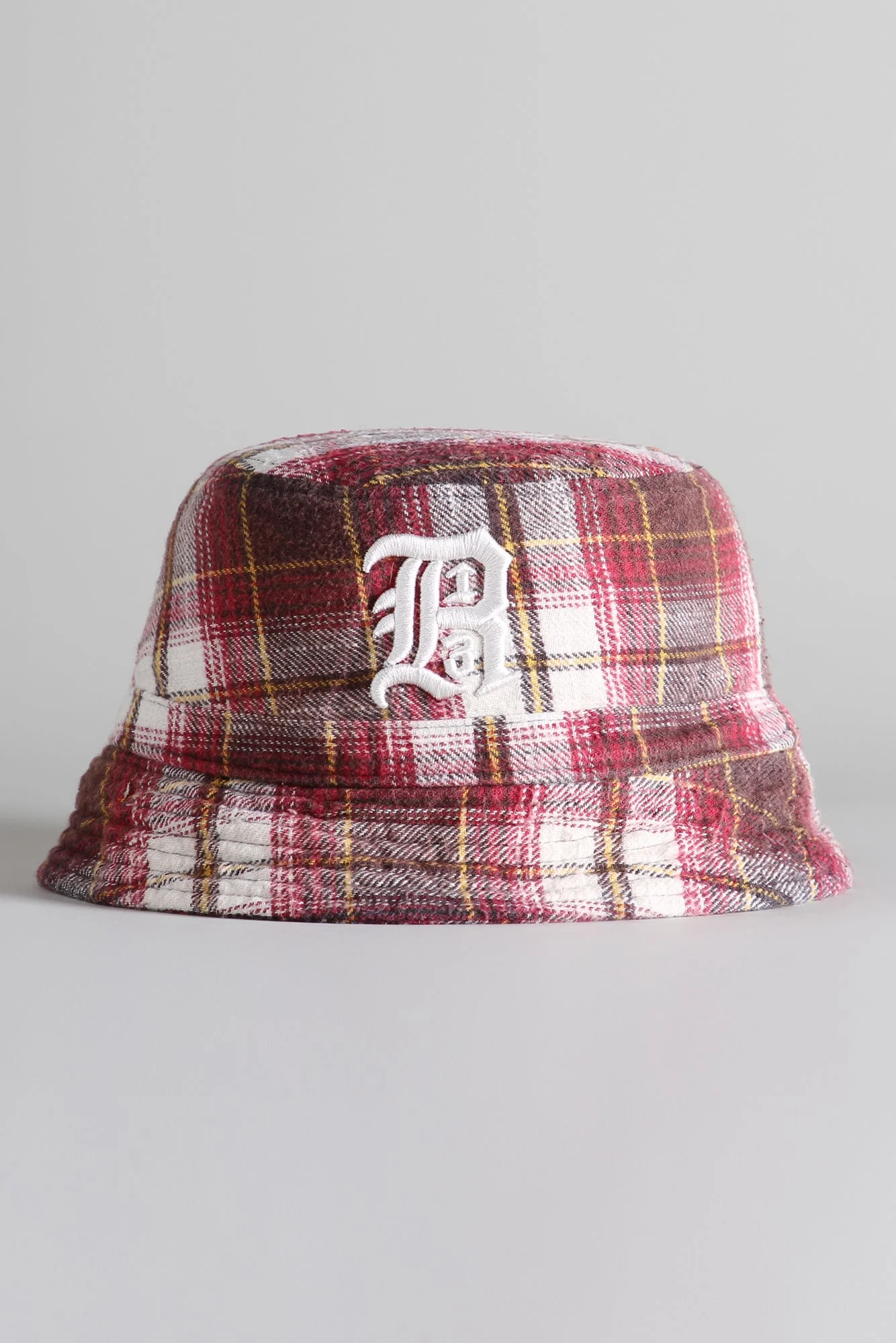 LAYERED BUCKET HAT - ECRU/MAROON PLAID - 1