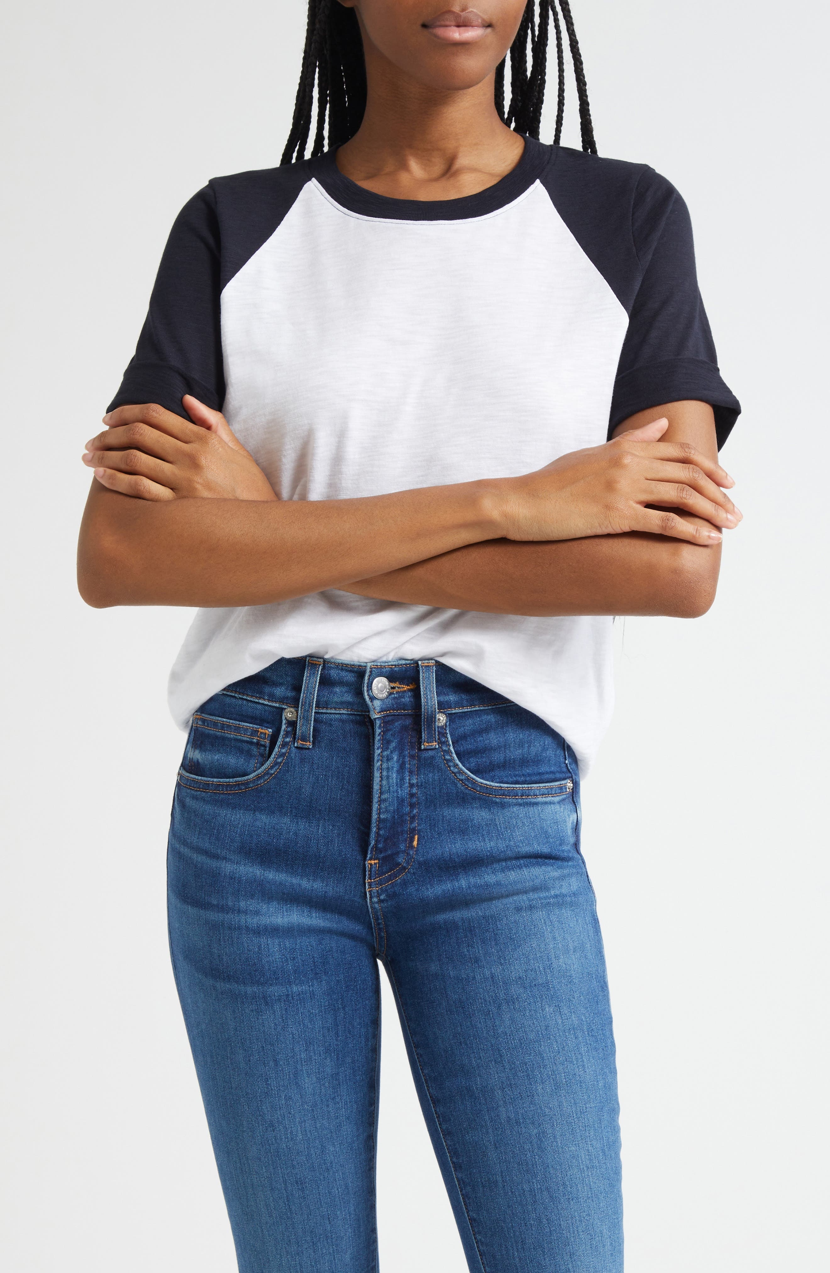 Veronica Beard Mason Cotton Baseball T-Shirt in White Navy at Nordstrom - 1
