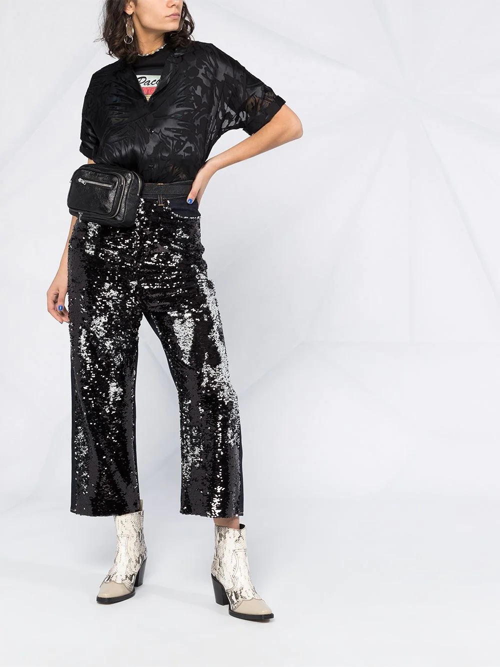 sequin panels wide jeans - 6