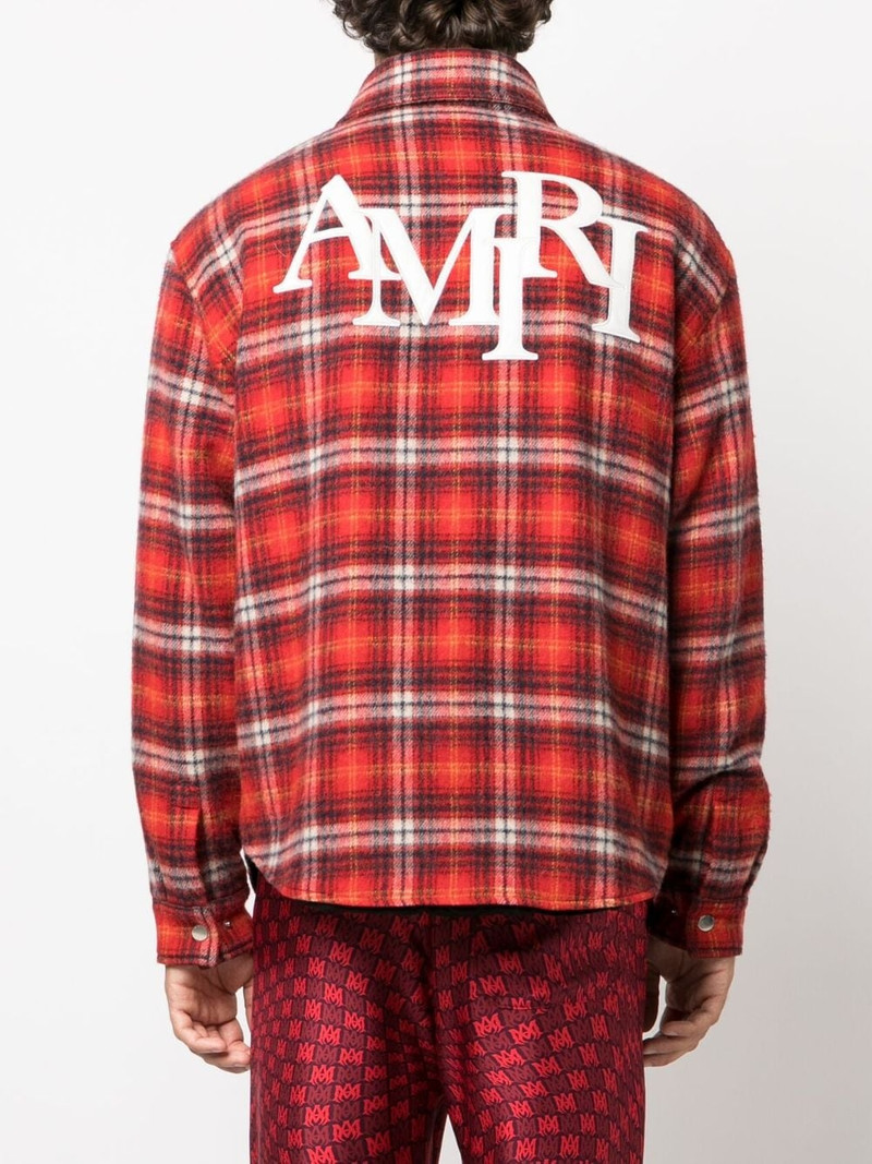 logo-embroidered plaid wool-blend overshirt 4