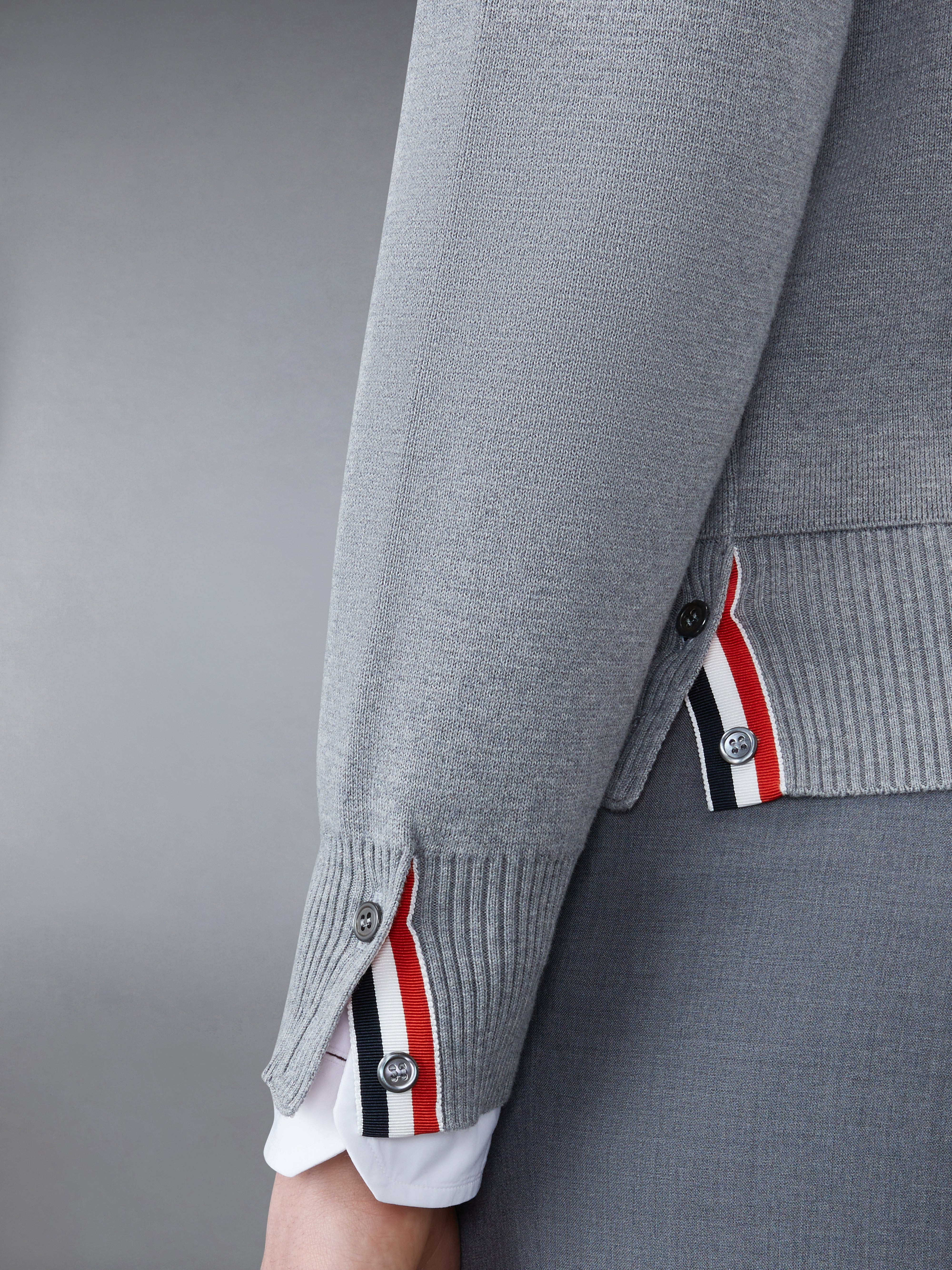Light Grey Cotton Milano Stitch Stripe Armband Crewneck Pullover - 4
