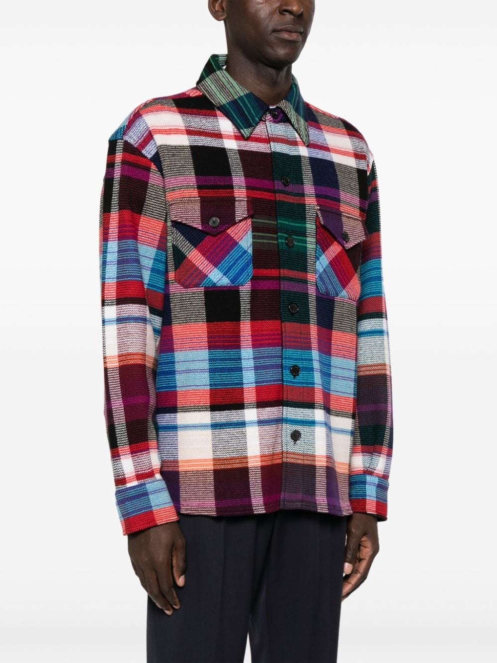 check-print wool-blend shirt - 3