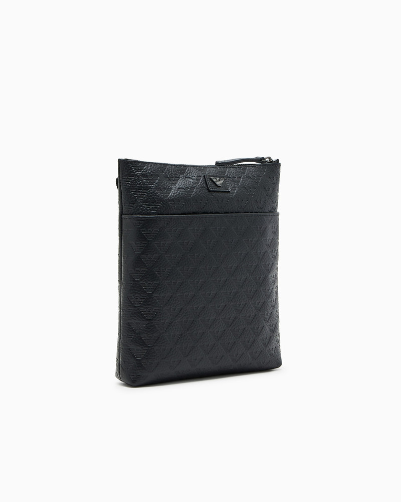 EMPORIO ARMANI FLAT BAG IN TEXTURED LEATHER WITH AN EMBOSSED LOGO outlook