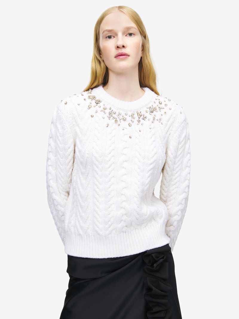 Alexander McQueen Crystal Embroidery Cable Knit Jumper outlook