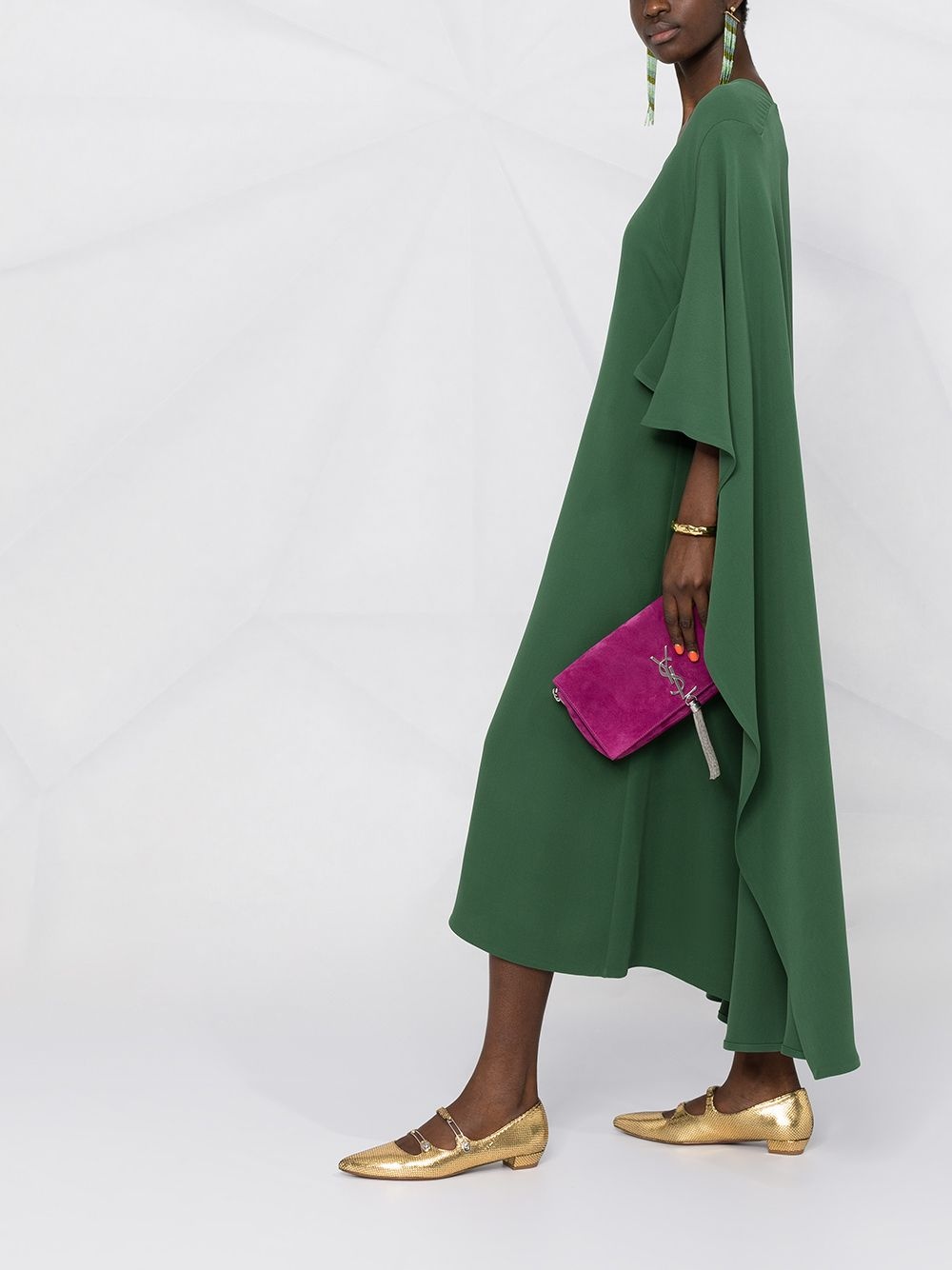 V-neck cape-style draped dress - 6