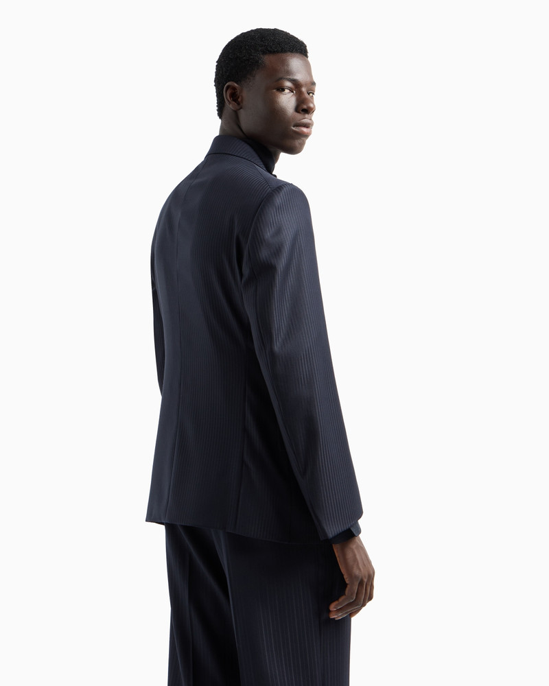 Wool satin blazer with alternating stripes and peak lapels 3