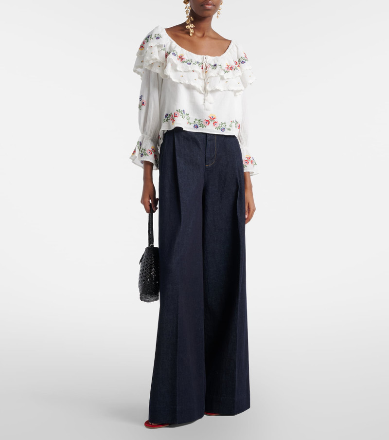 RIXO Maurine embroidered ruffled cotton top outlook