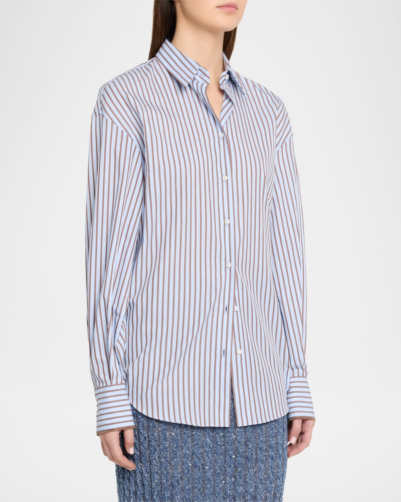Monili-Trim Striped Cotton Poplin Button-Down Shirt 4