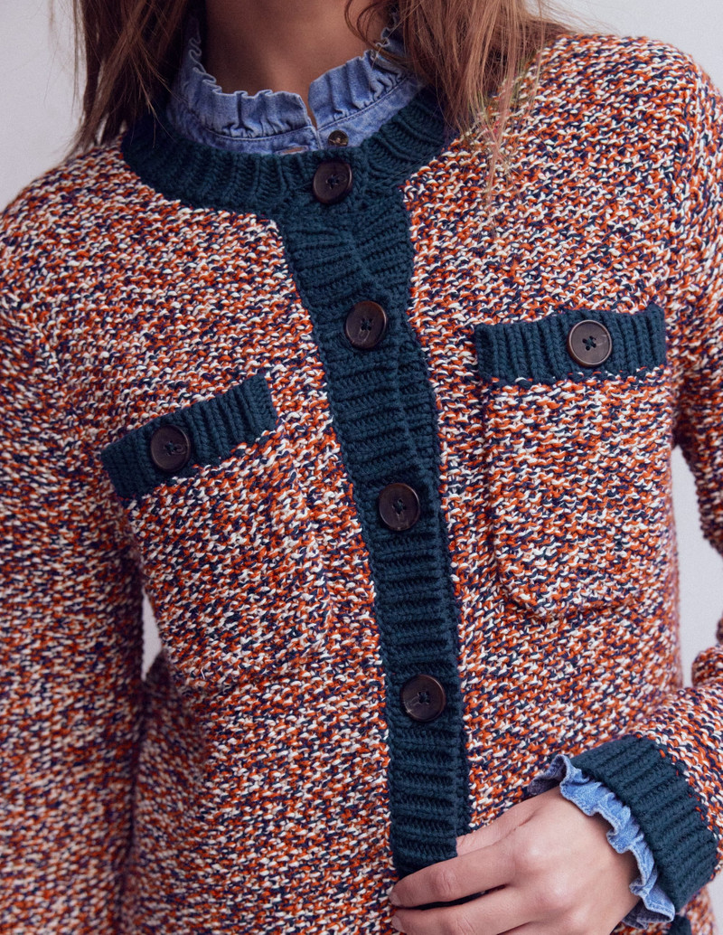 Textured Marl Cardigan-Navy/ Red Marl 4