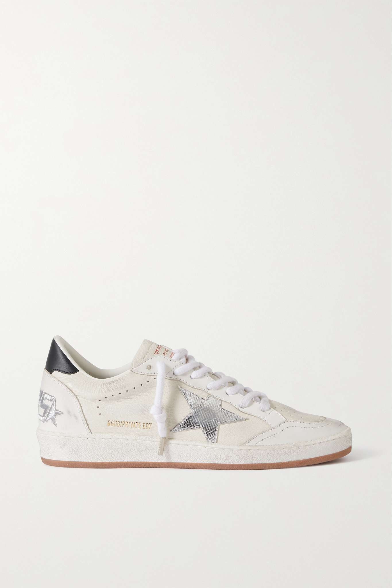 Ball Star distressed metallic-trimmed leather sneakers - 1