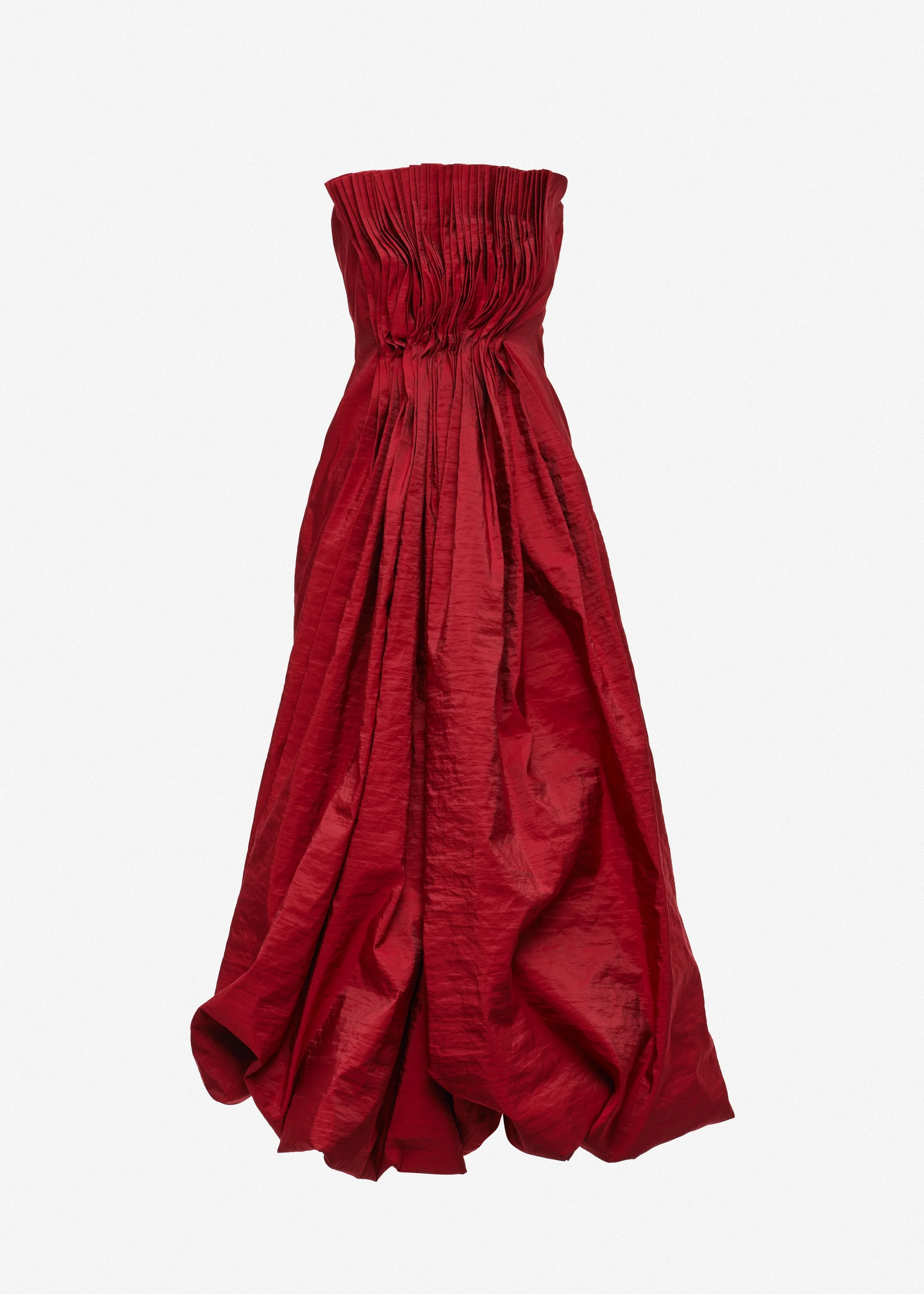 Pleated corset bubble midi dress in red - 1