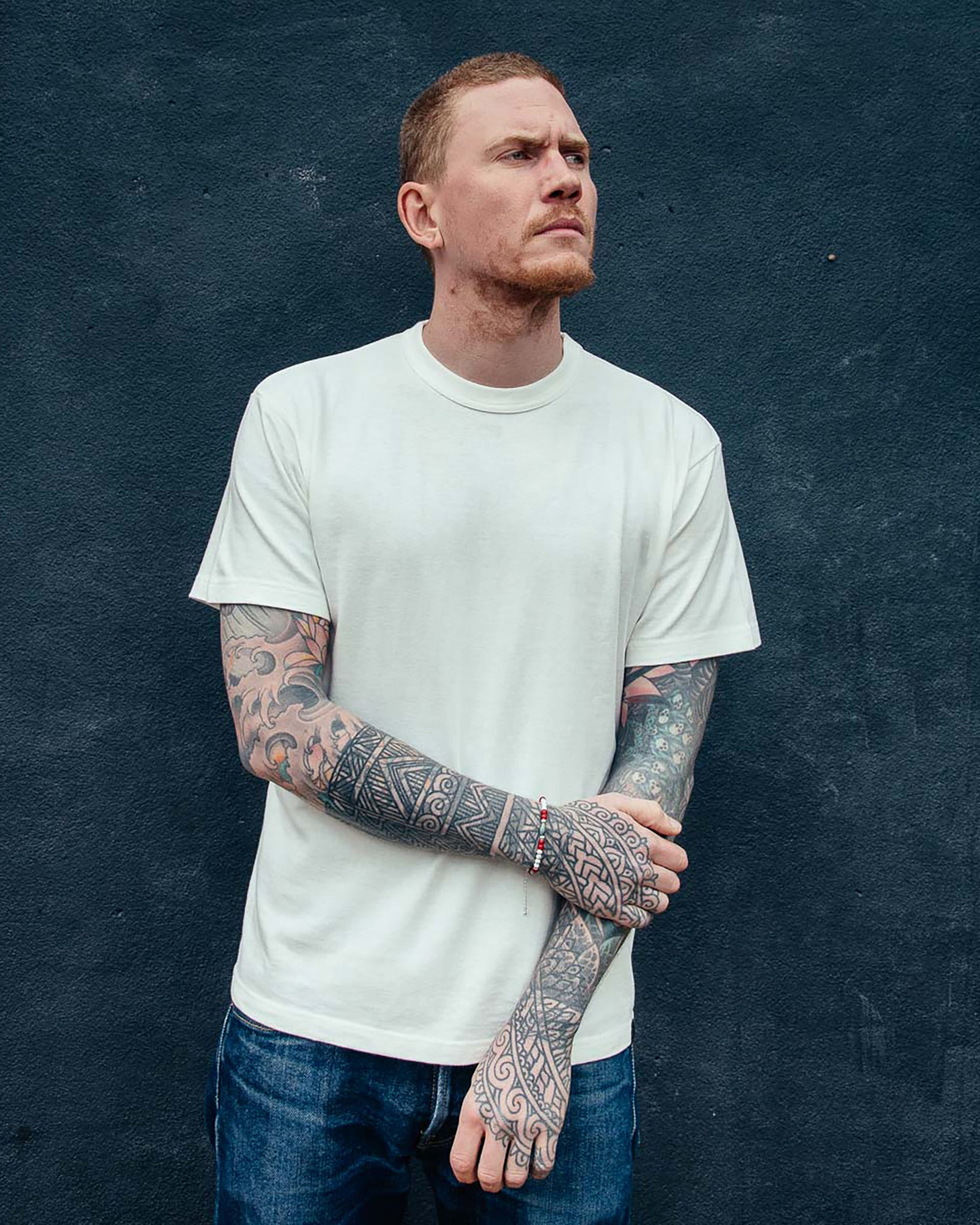 IHT-1610L-WHT 6.5oz Loopwheel Crew Neck T-Shirt with longer body - White - 4