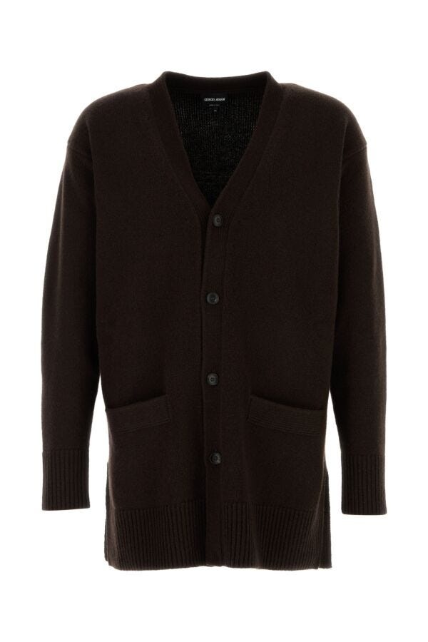 Giorgio Armani Man Brown Wool Cardigan - 1