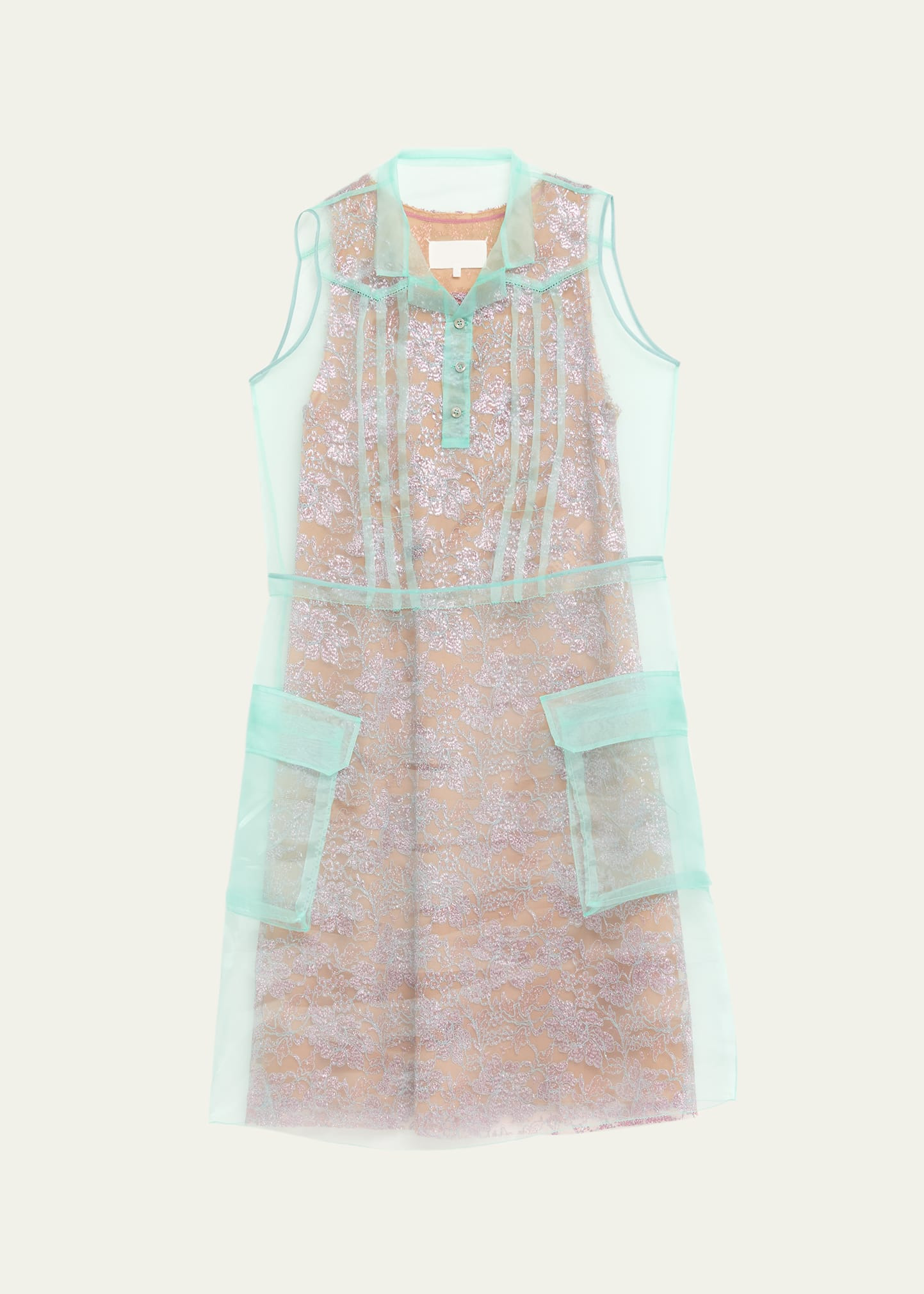 Sleeveless Metallic Lace Layered Shirtdress - 1