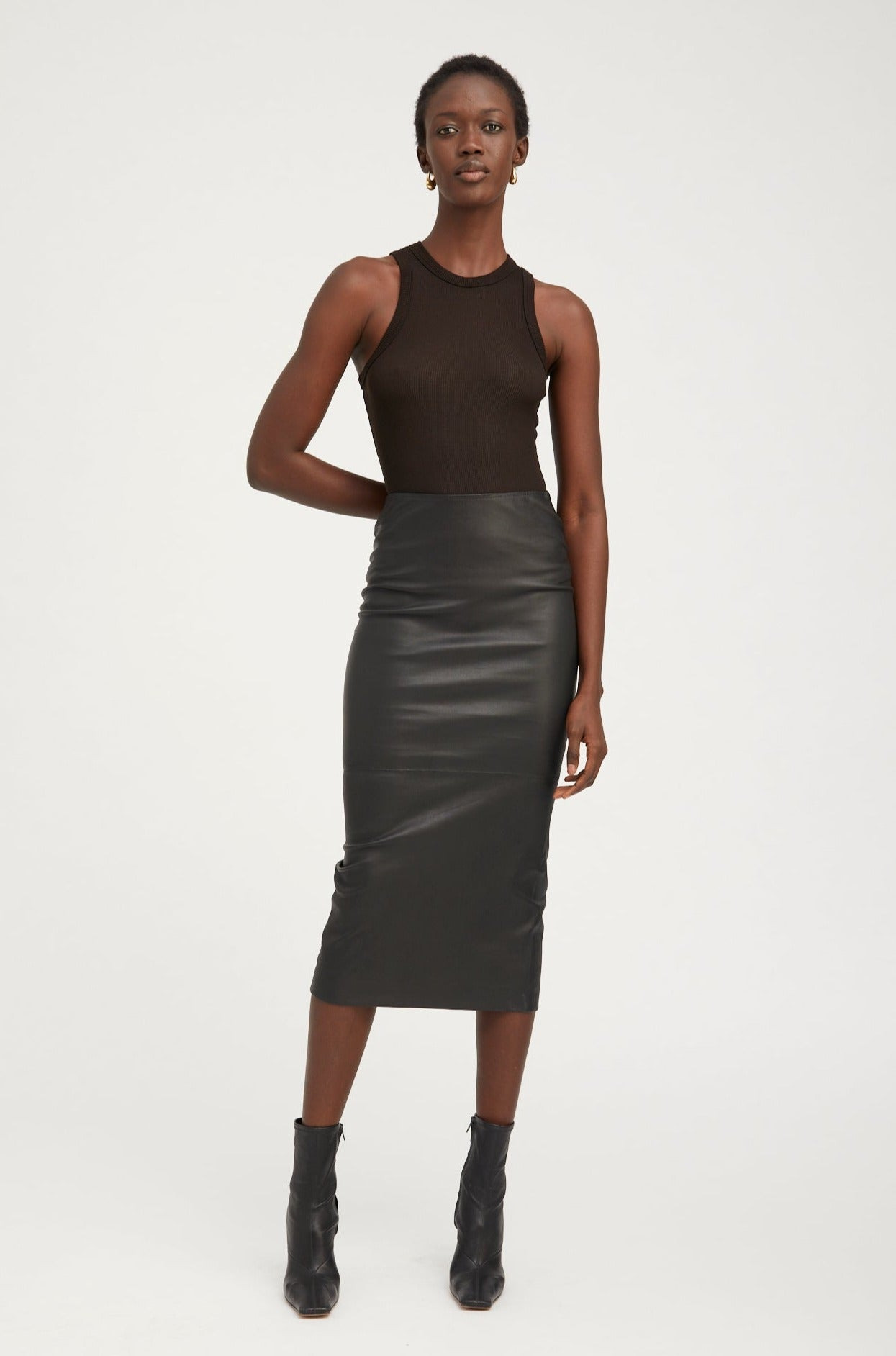 BLACK LEATHER TUBE SKIRT - 3