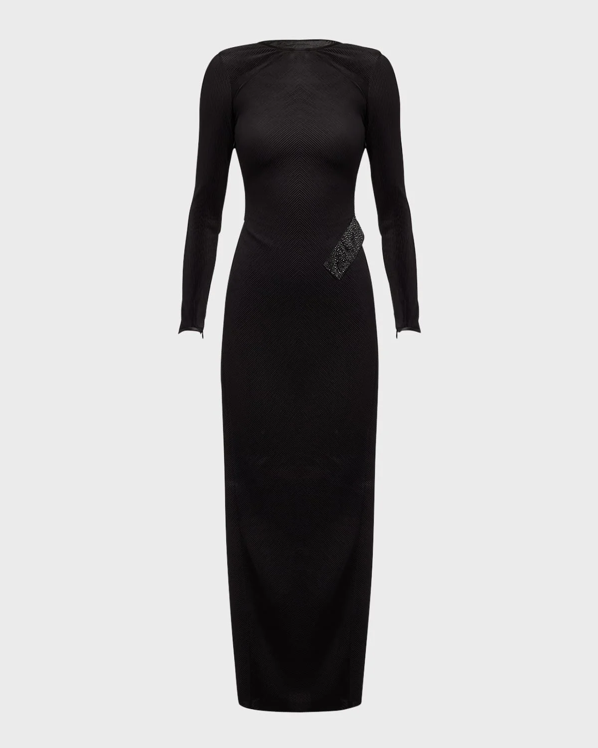 Plisse Jersey Gown with Beaded Hip Detail - 1