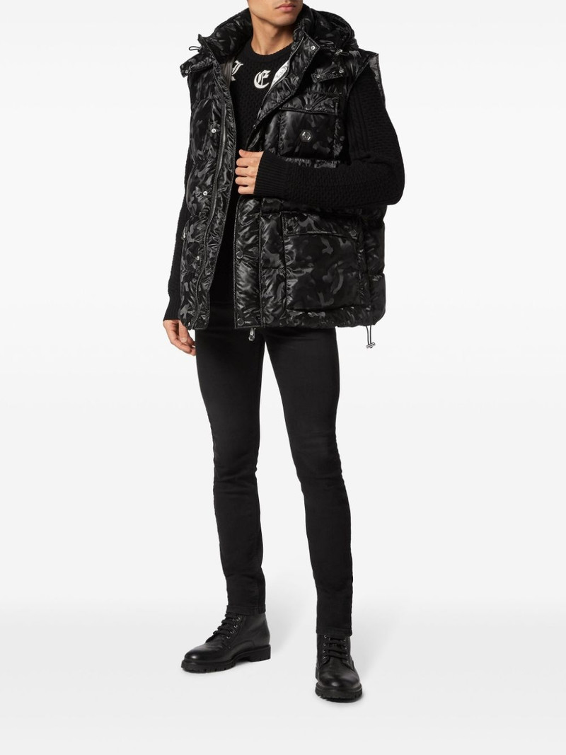 PHILIPP PLEIN camouflage-print hooded puffer gilet outlook
