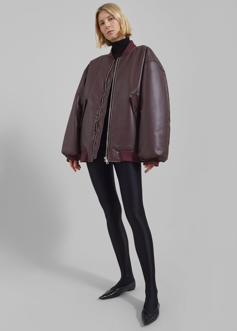 Astra Faux Leather Bomber Jacket - Burgundy 6