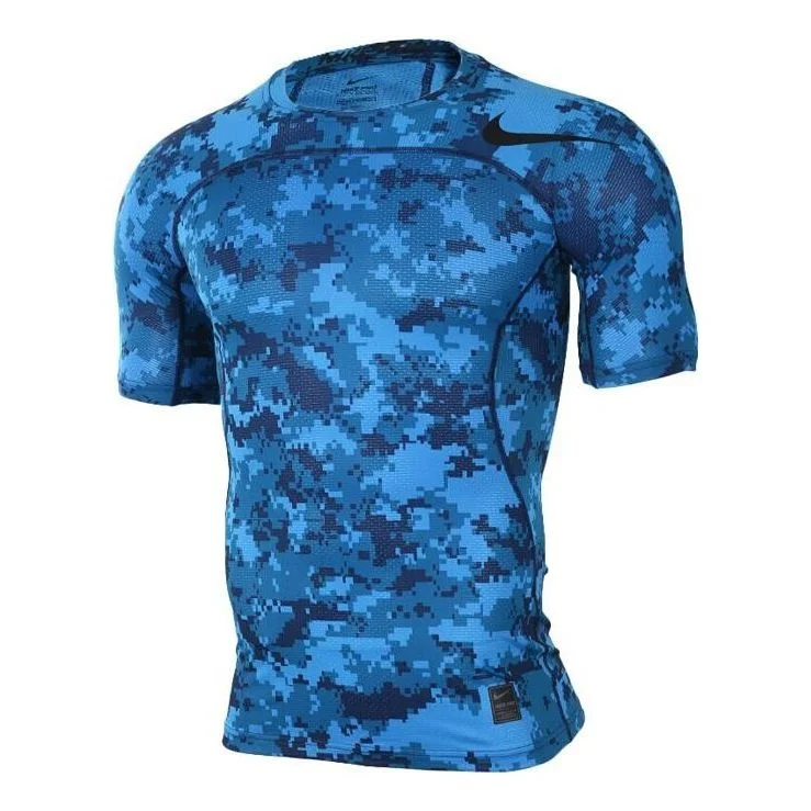 Men's Nike Camouflage Logo Slim Fit Sports Short Sleeve Blue T-Shirt 828177-457 - 1