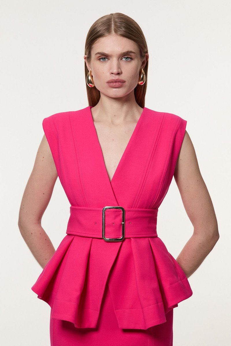 KAREN MILLEN Compact Stretch Belted  Peplum Tailored Maxi Dress outlook