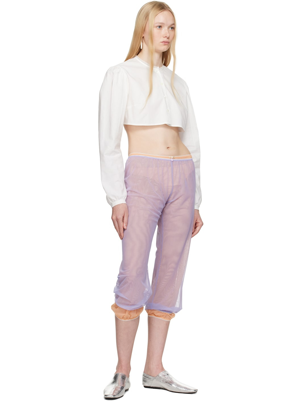 Purple Stretch Tulle Sleep Capri Trousers - 4