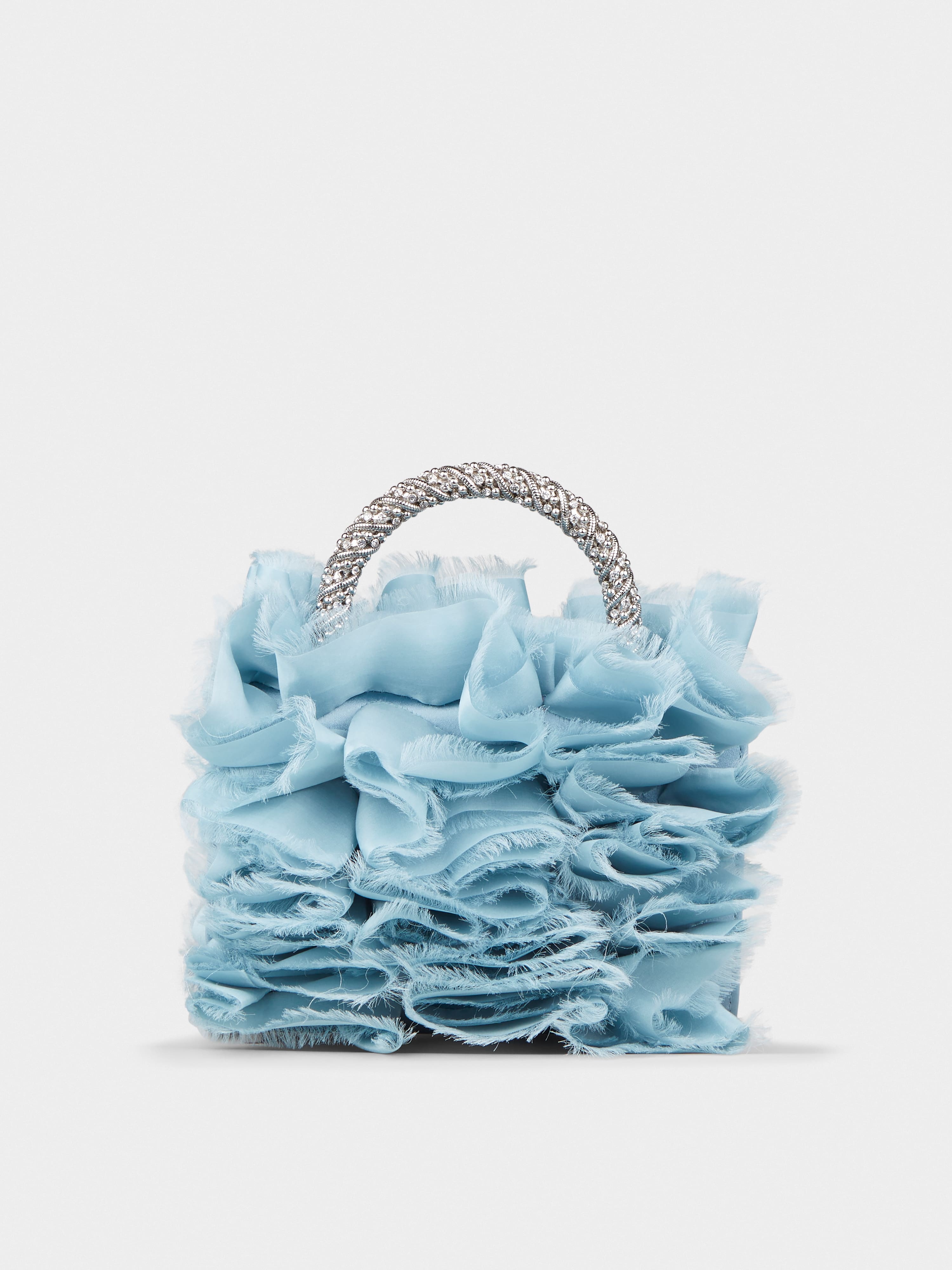 Rouches Jewel Mini Flower Strass Buckle Clutch Bag in Fabric - 5