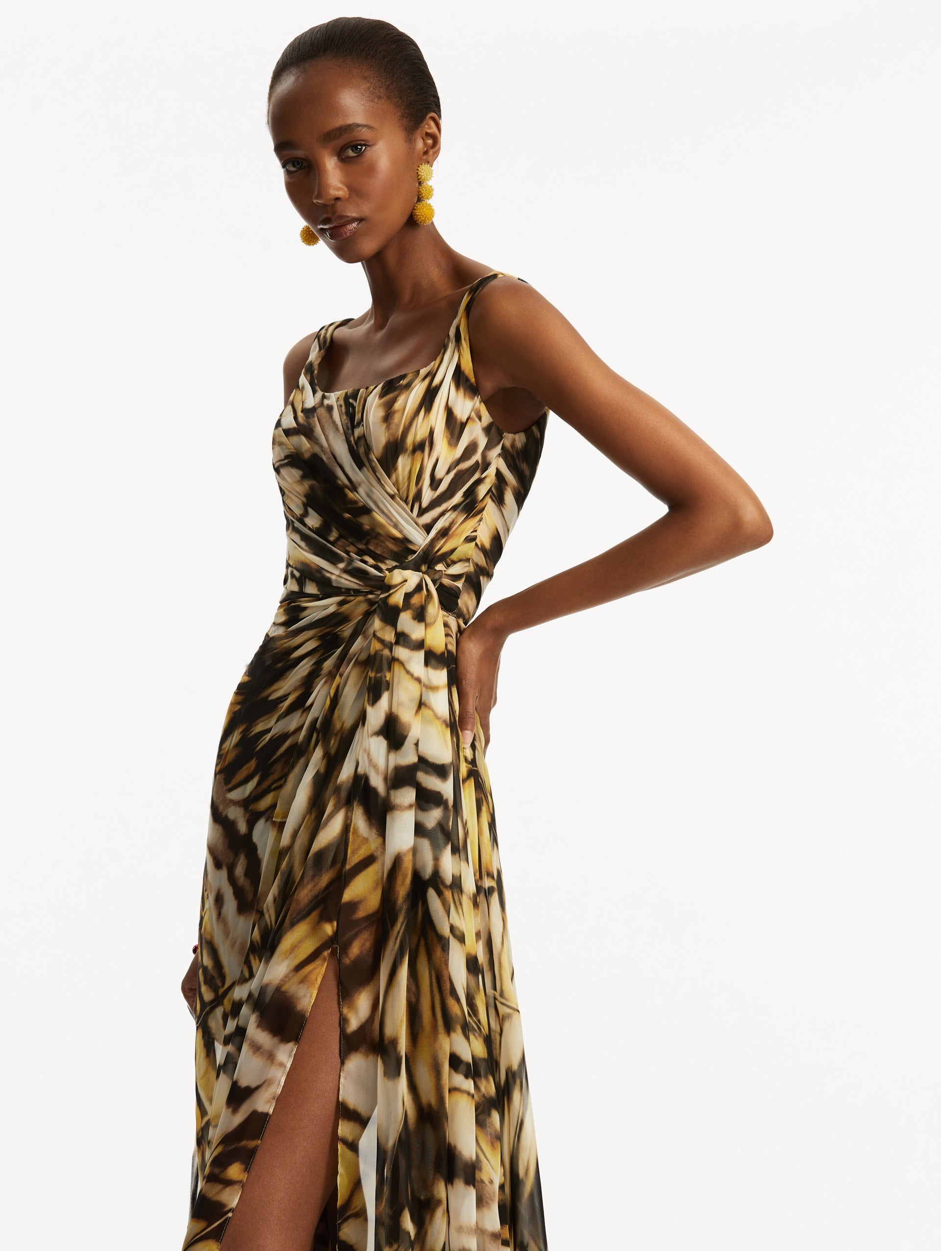 ABSTRACT BUTTERFLY SILK CHIFFON GOWN - 5