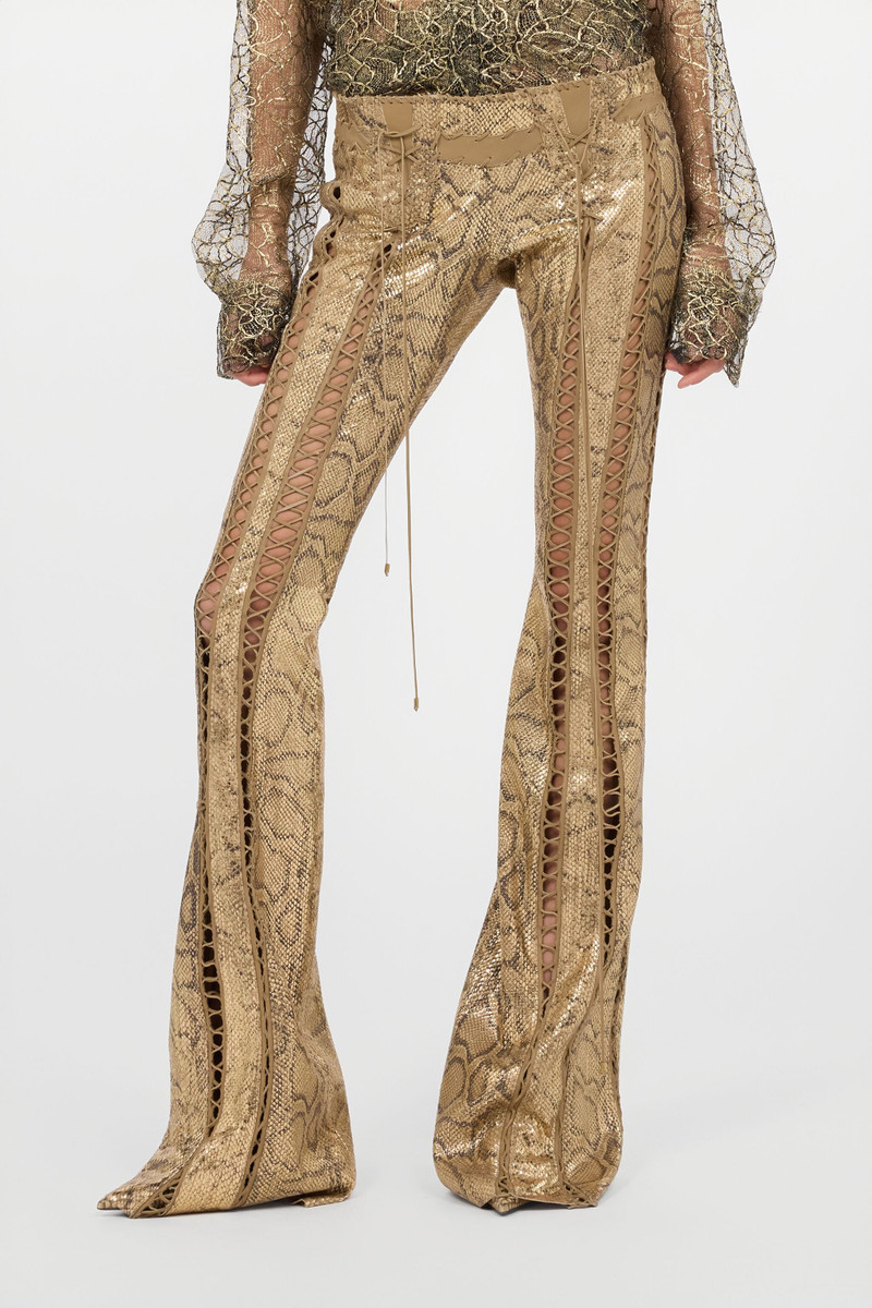 Gold Leather Pants with Python Print and Cut-Out Details 3