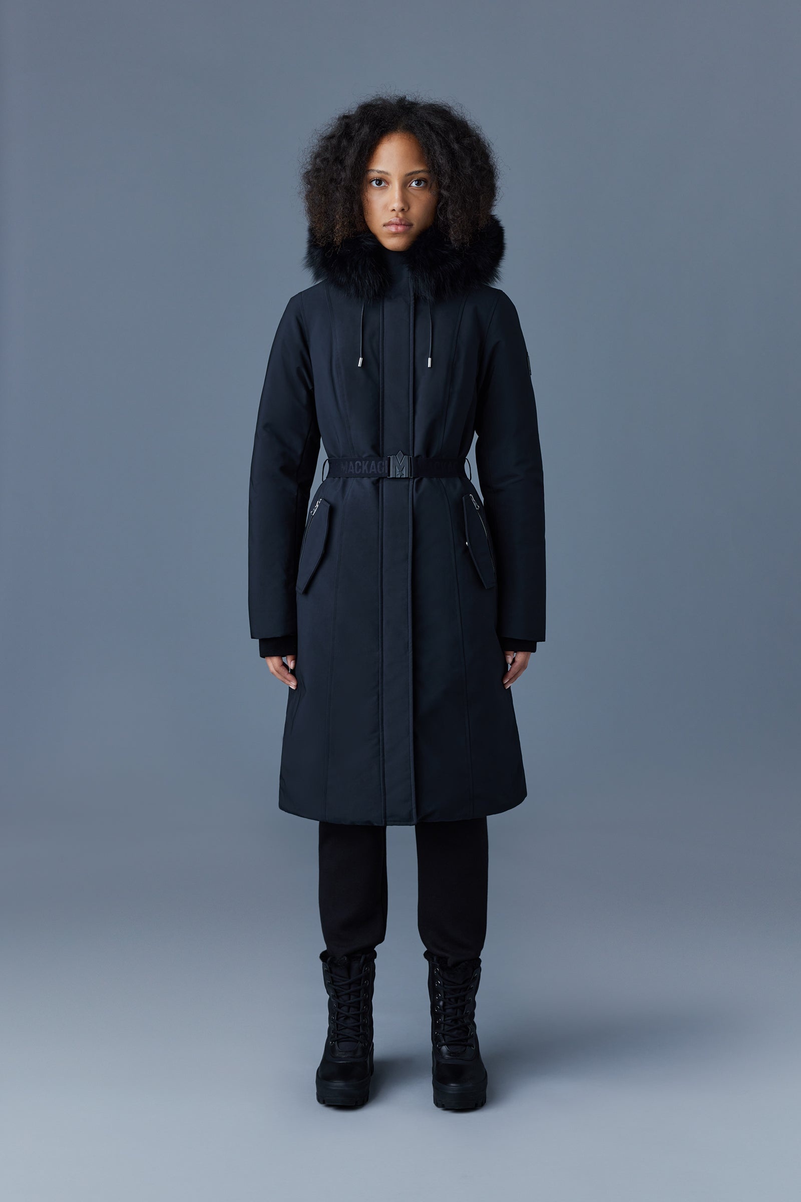 KAILYN flared down coat with blue fox fur hood - 2