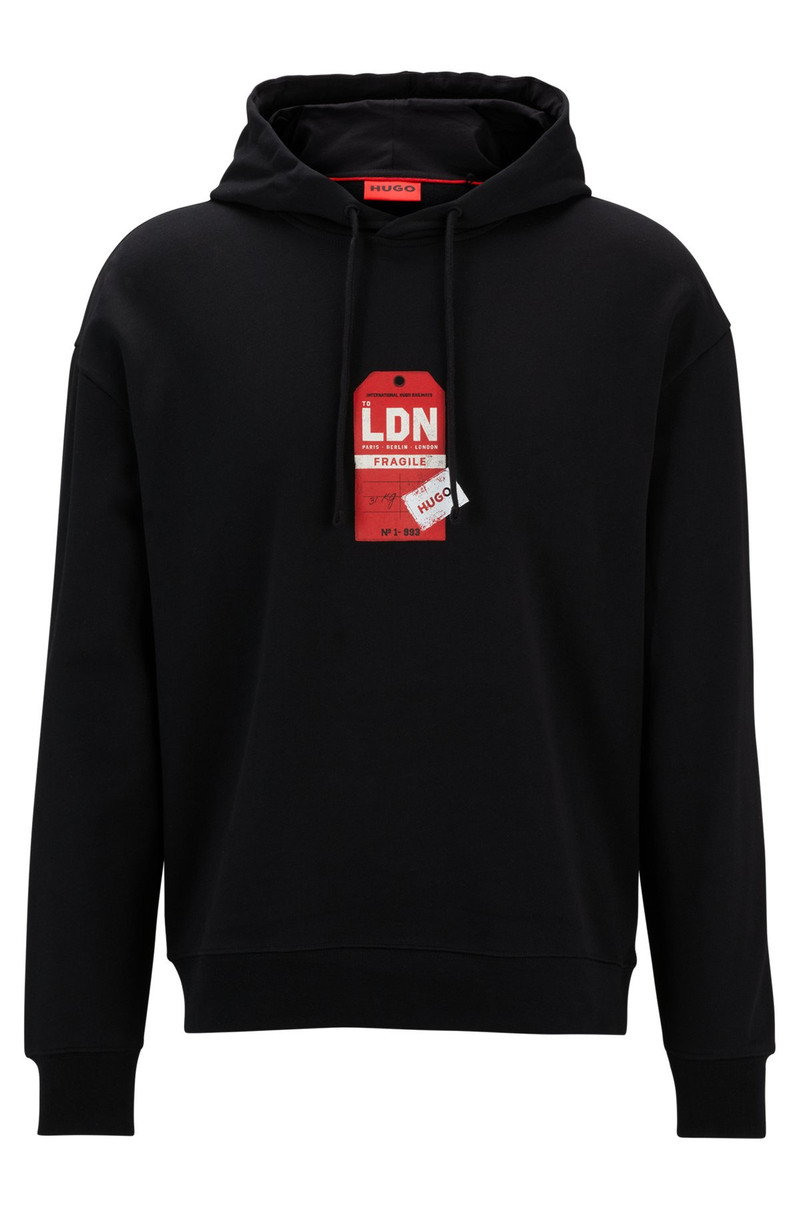 COTTON-TERRY HOODIE WITH TRAVEL-TAG ARTWORK 1
