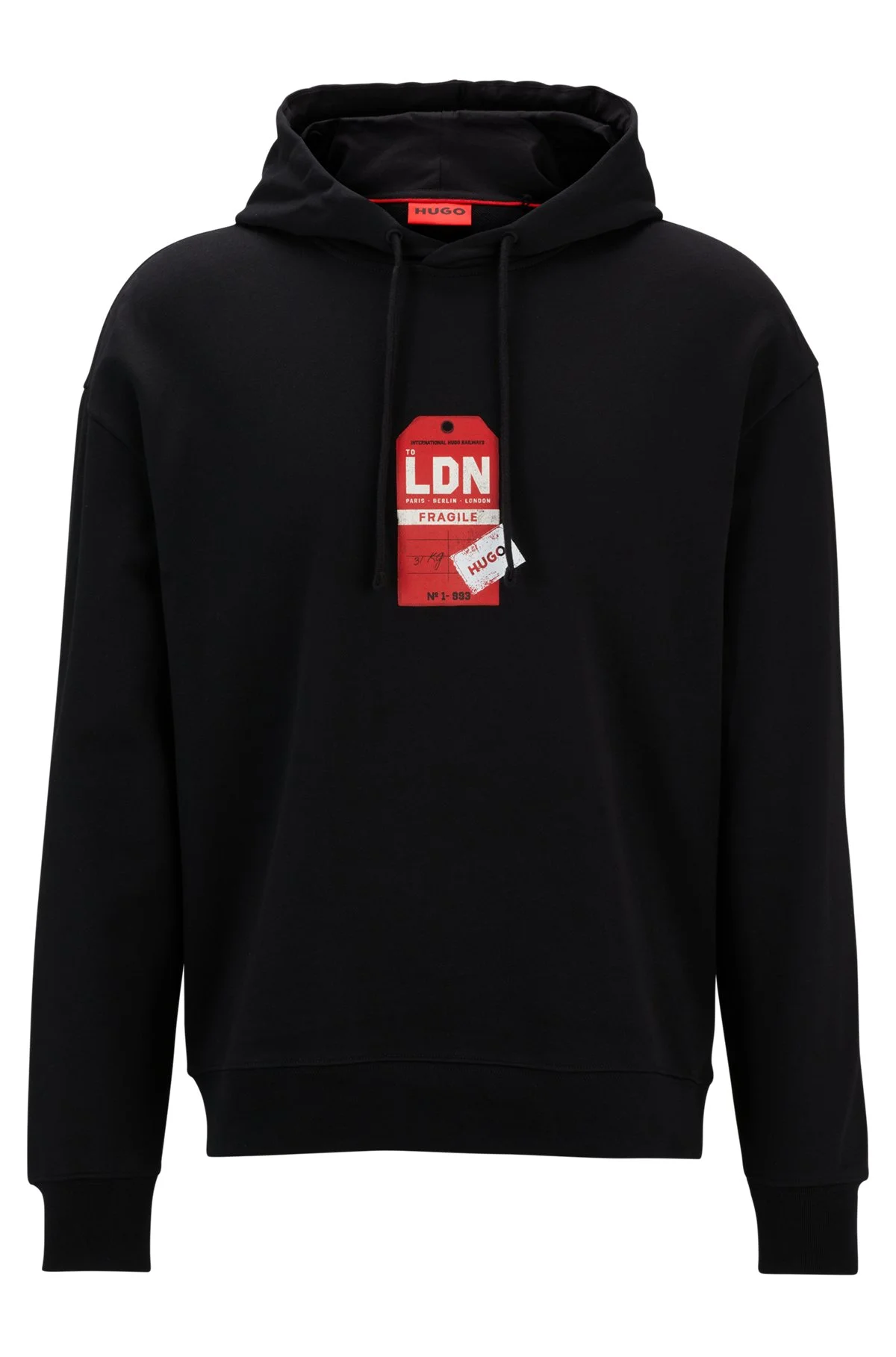 COTTON-TERRY HOODIE WITH TRAVEL-TAG ARTWORK - 1