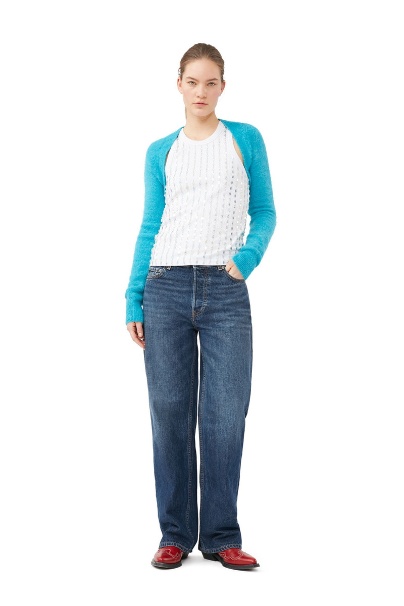 GANNI BLUE BRUSHED ALPACA BOLERO outlook
