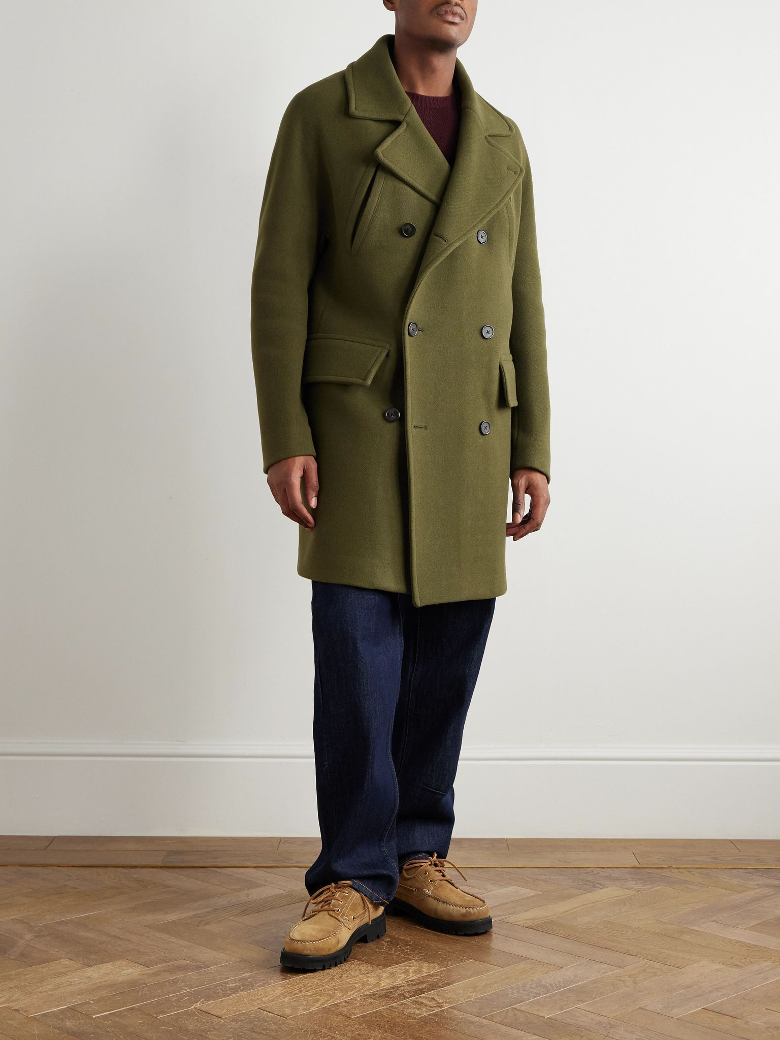 Amir Double-Breasted Brushed Wool-Blend Coat Green - 2