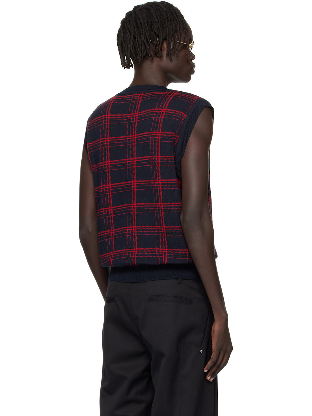 Navy & Red Check Jacquard Vest - 3