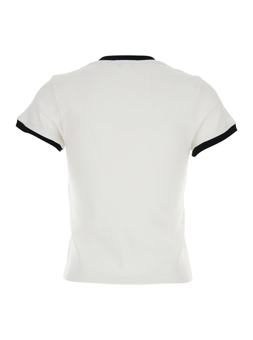 Alexander Mcqueen Women White Crewneck T-Shirt With Logo Embroidery On The Front And Contrasting Det - 2
